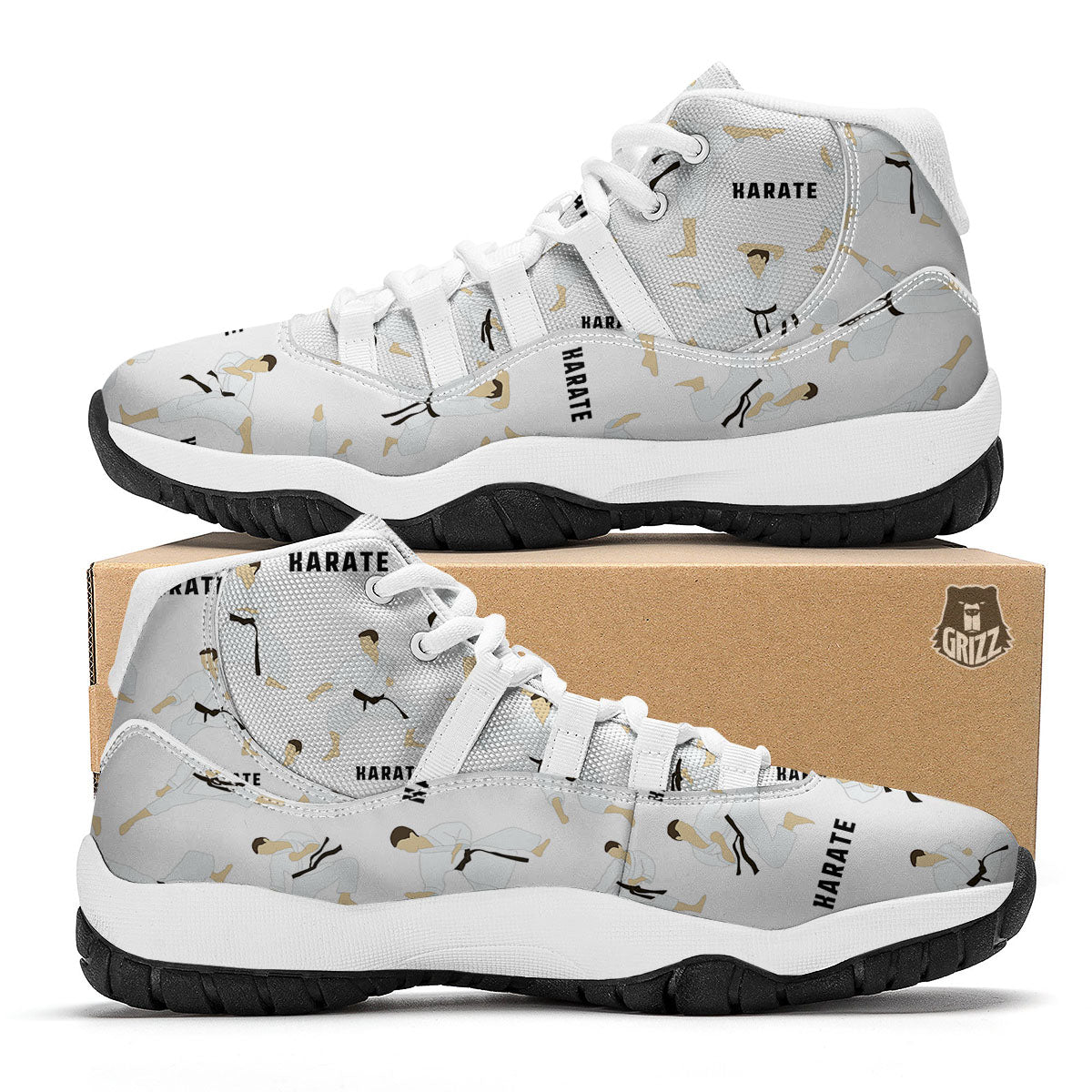 Fighter Karate Print Pattern White Bball Shoes-grizzshop