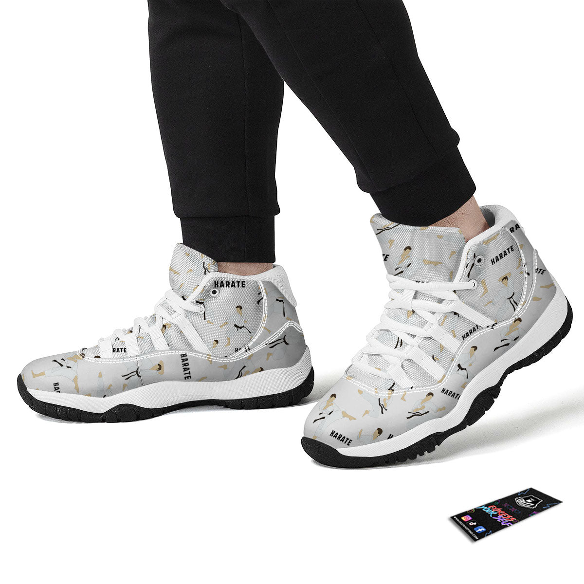 Fighter Karate Print Pattern White Bball Shoes-grizzshop