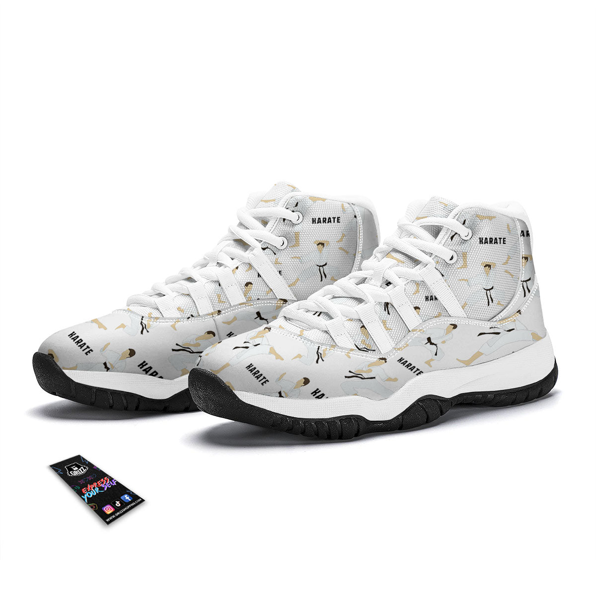 Fighter Karate Print Pattern White Bball Shoes-grizzshop