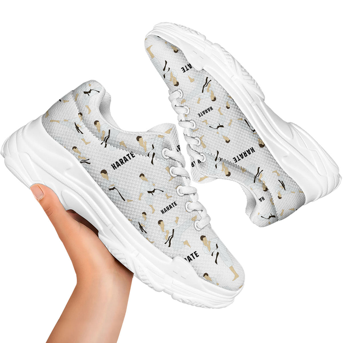 Fighter Karate Print Pattern White Chunky Shoes-grizzshop