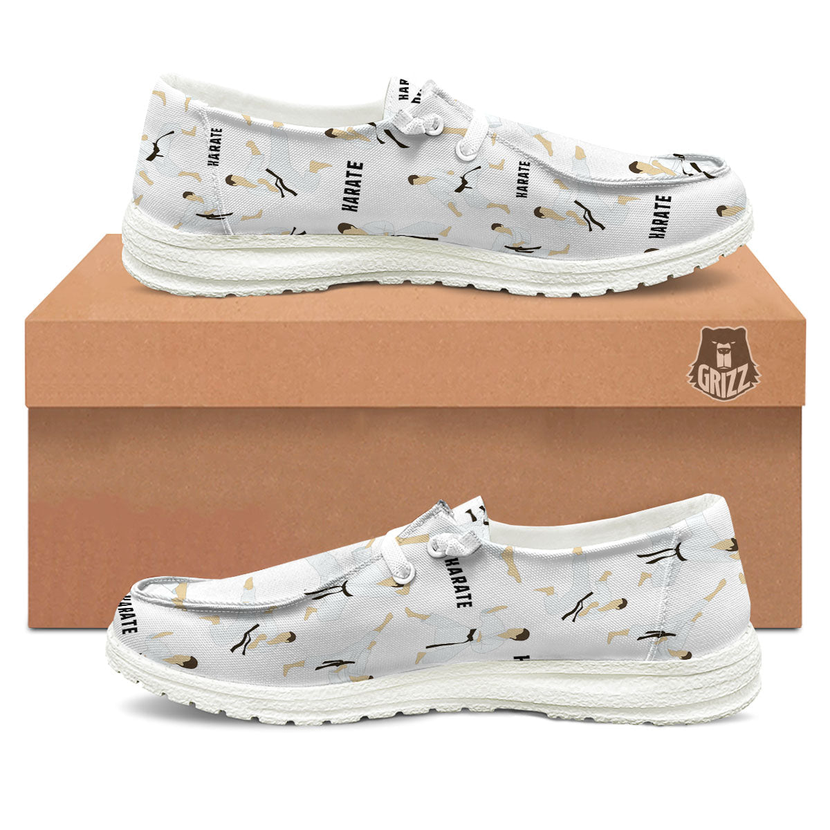 Fighter Karate Print Pattern White Loafers-grizzshop