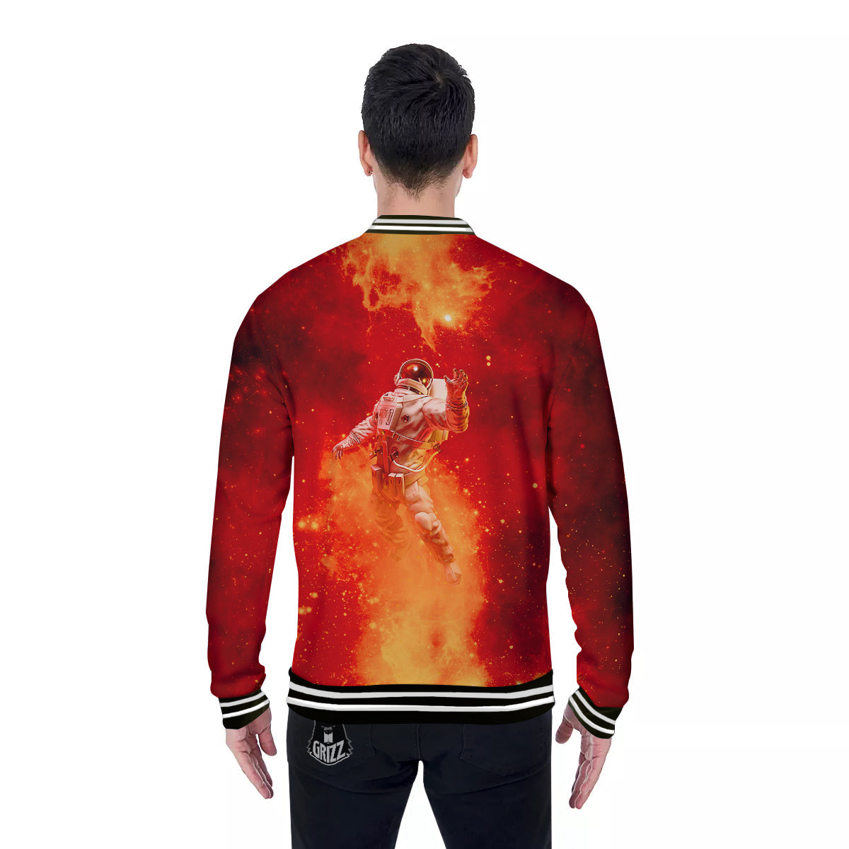 Fire Astronaut Print Baseball Jacket-grizzshop