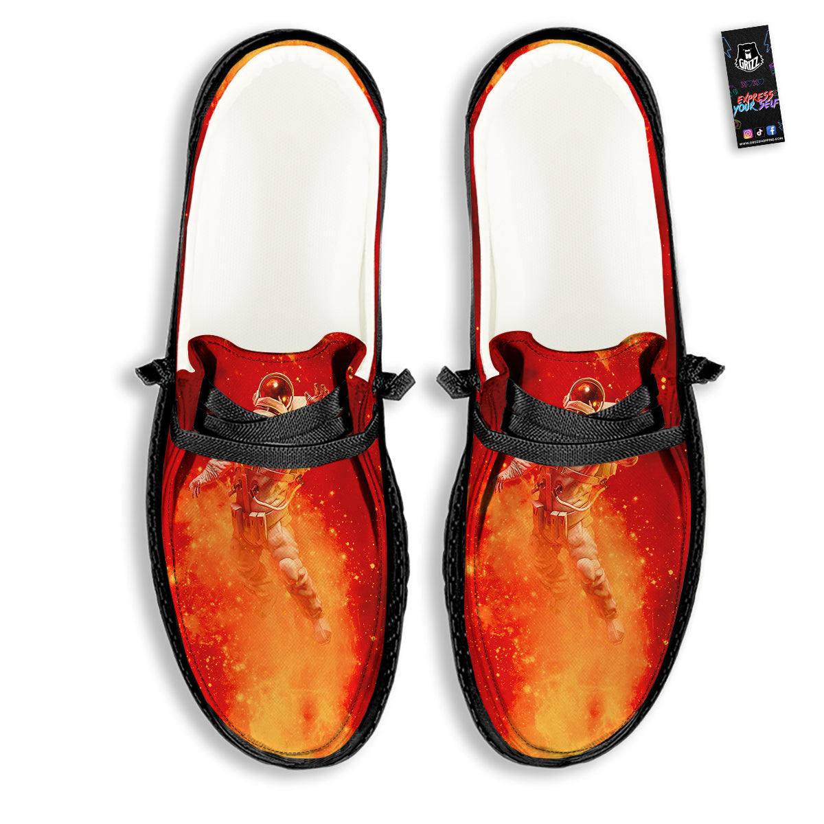 Fire Astronaut Print Black Loafers-grizzshop