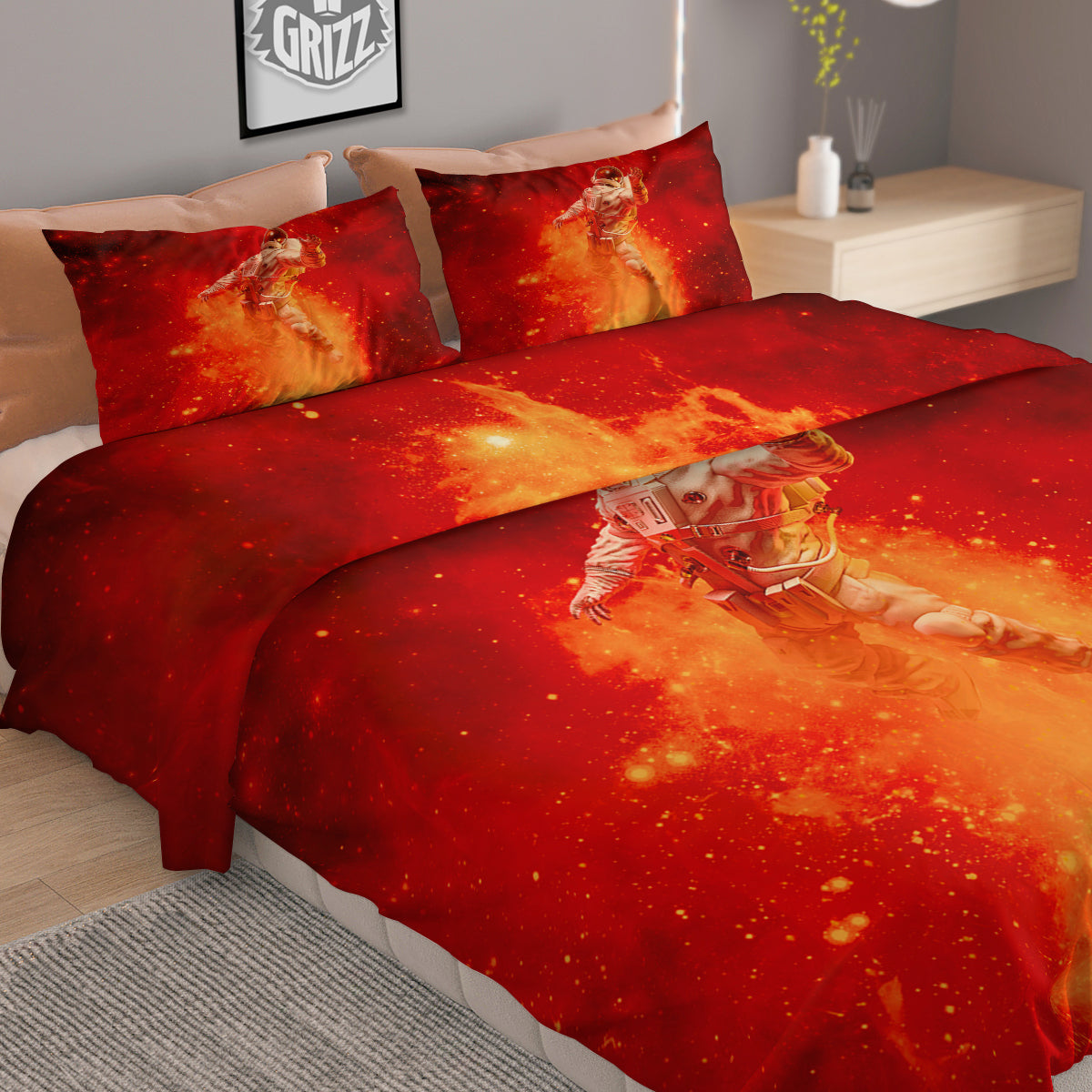 Fire Astronaut Print Duvet Cover Bedding Set