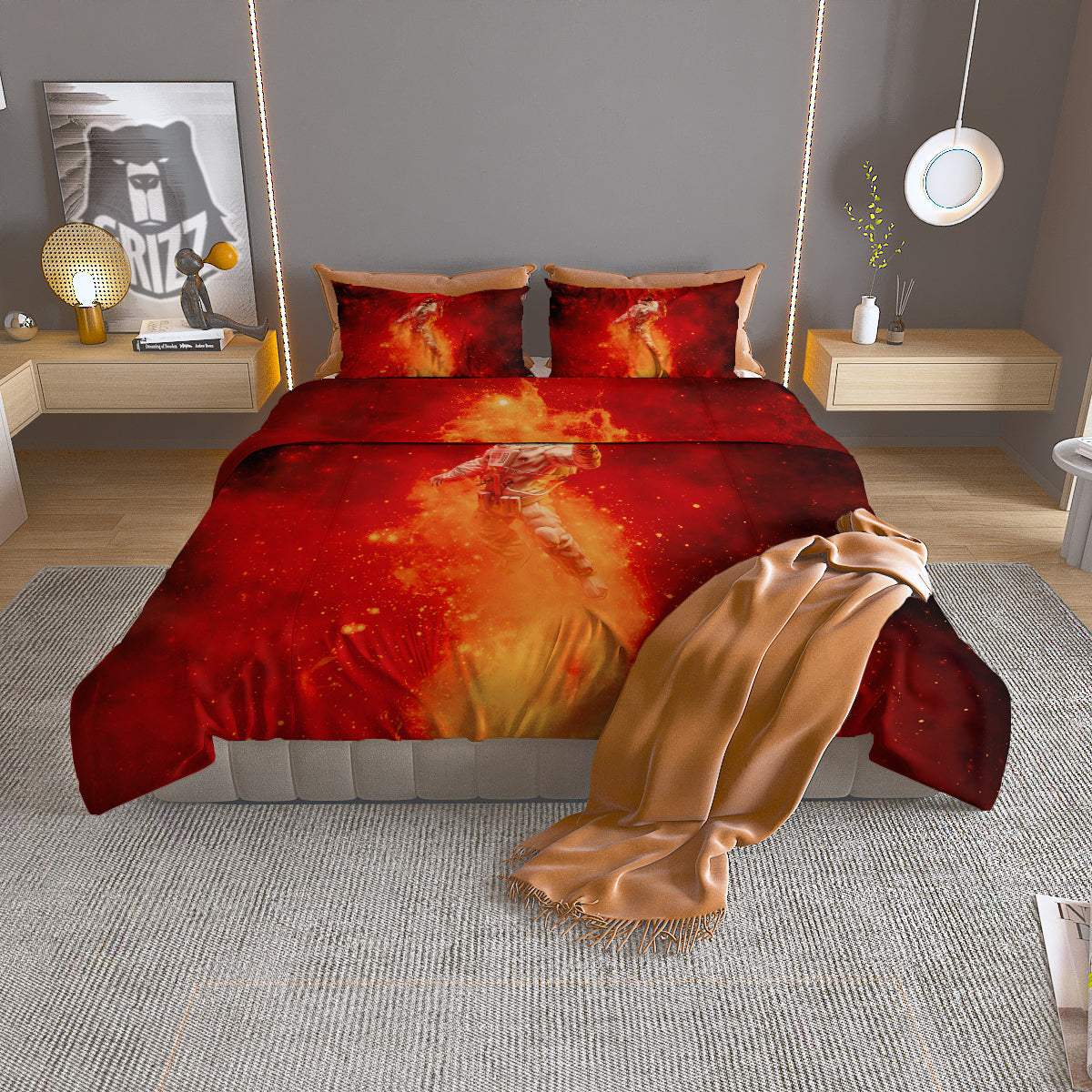 Fire Astronaut Print Duvet Cover Bedding Set