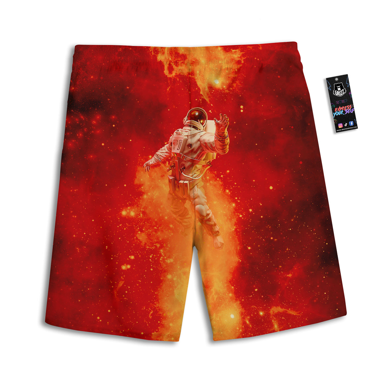 Fire Astronaut Print Men's Athletic Shorts