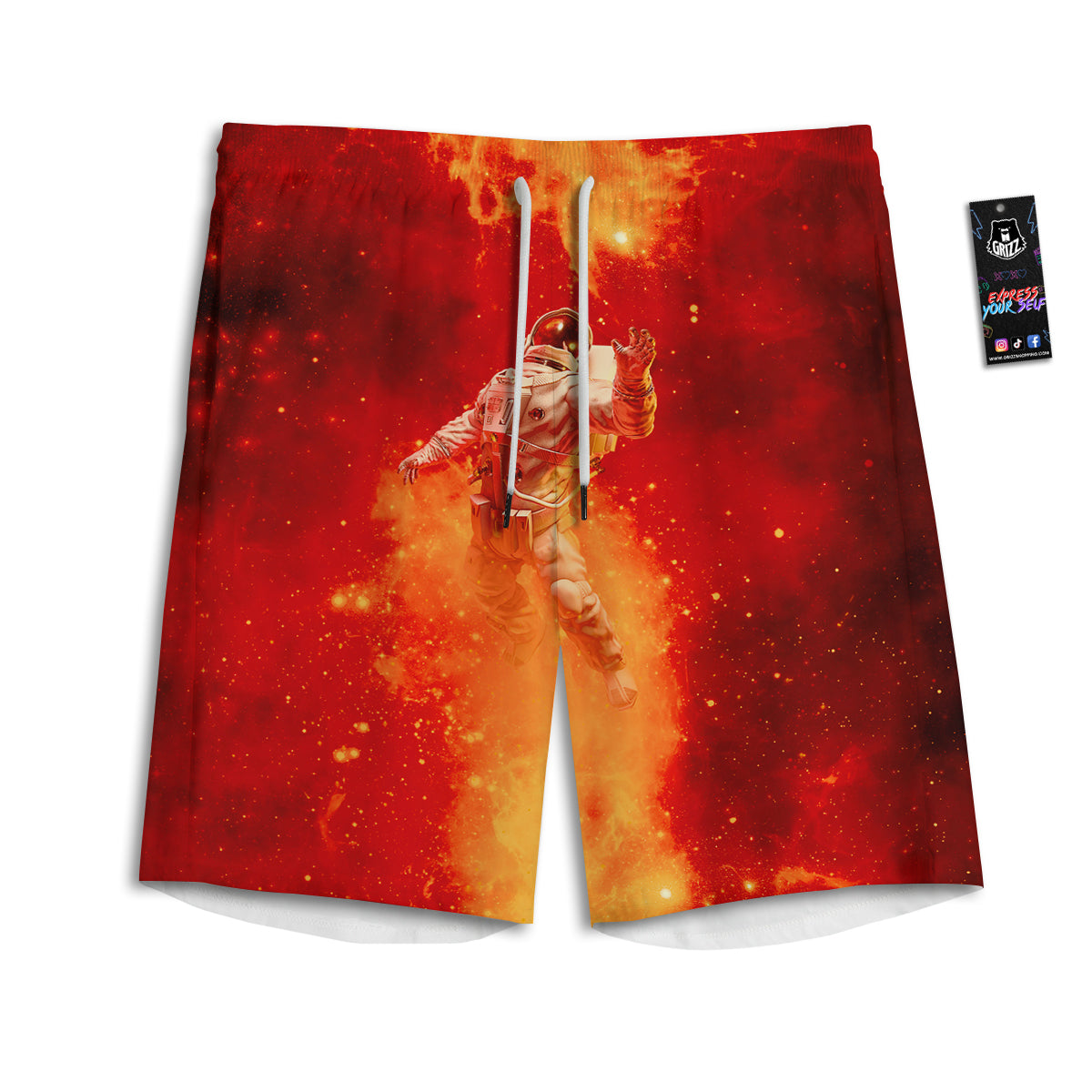 Fire Astronaut Print Men's Athletic Shorts