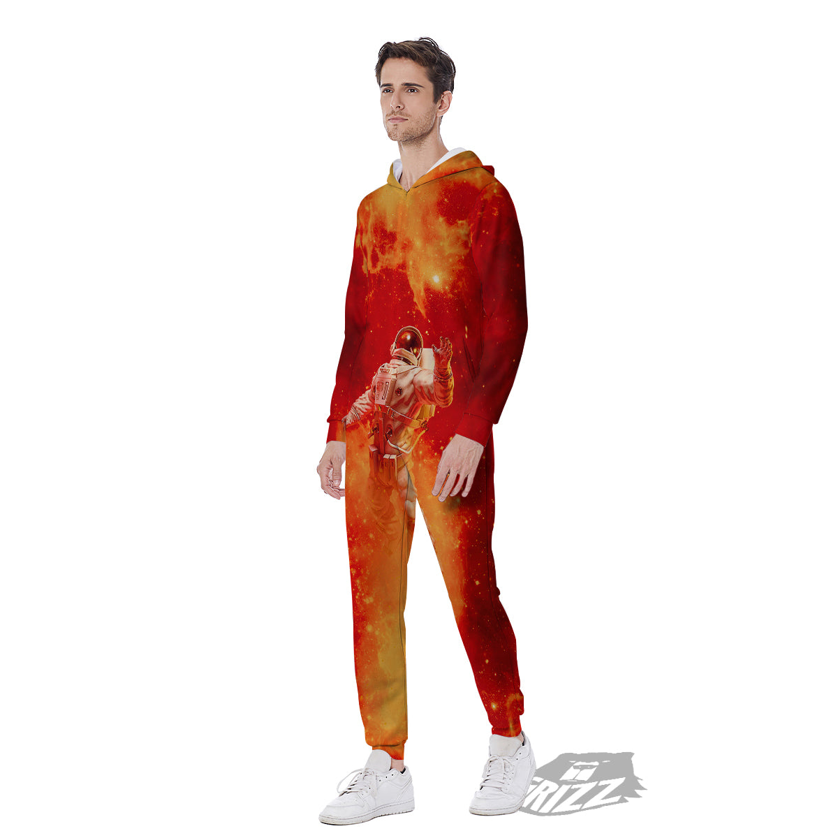 Fire Astronaut Print Men's Jumpsuit-grizzshop