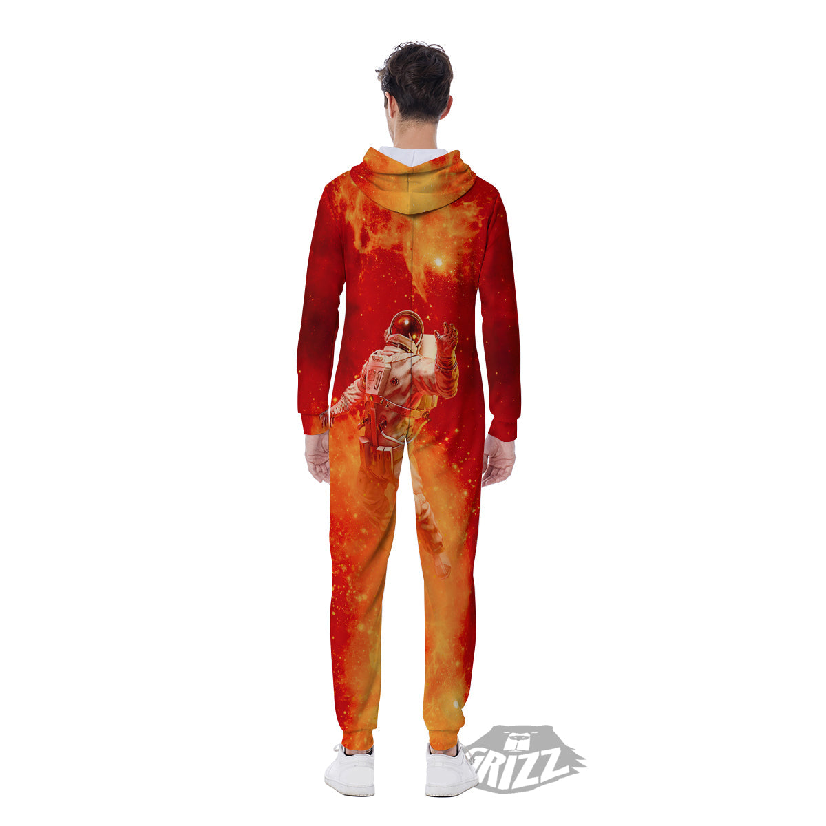 Fire Astronaut Print Men's Jumpsuit-grizzshop