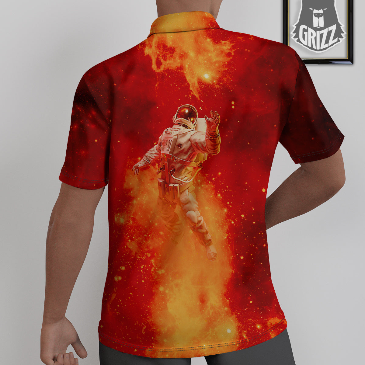 Fire Astronaut Print Untucked Shirts-grizzshop