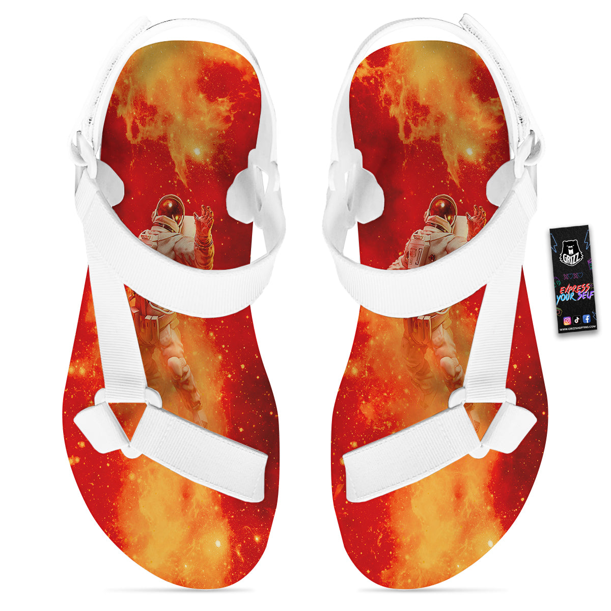 Fire Astronaut Print White Open Toe Sandals-grizzshop