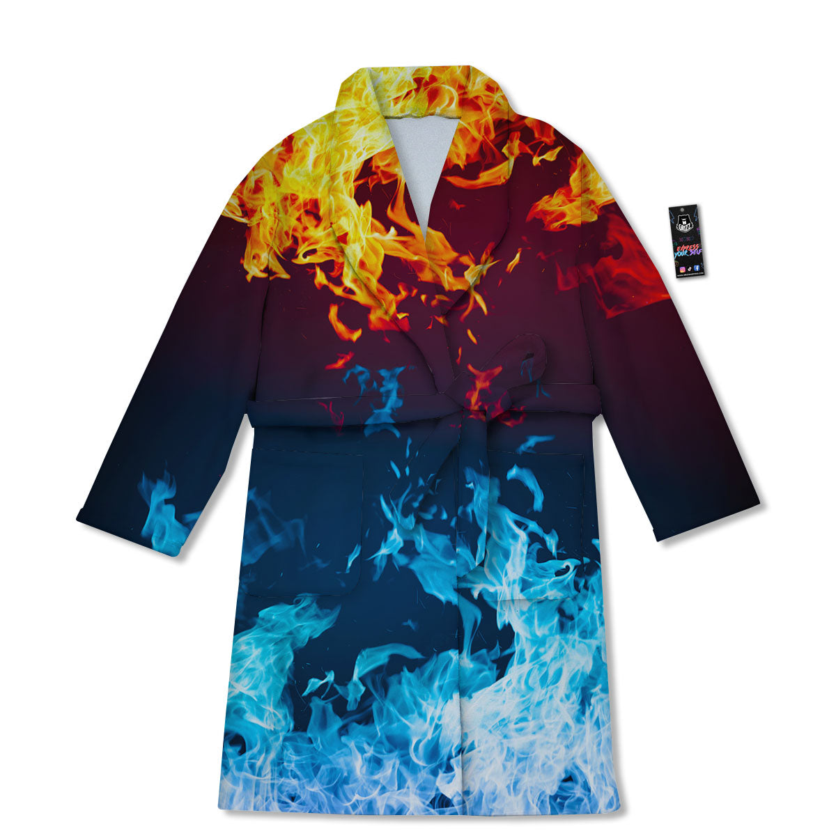 Fire Blue And Red Print Bathrobe-grizzshop