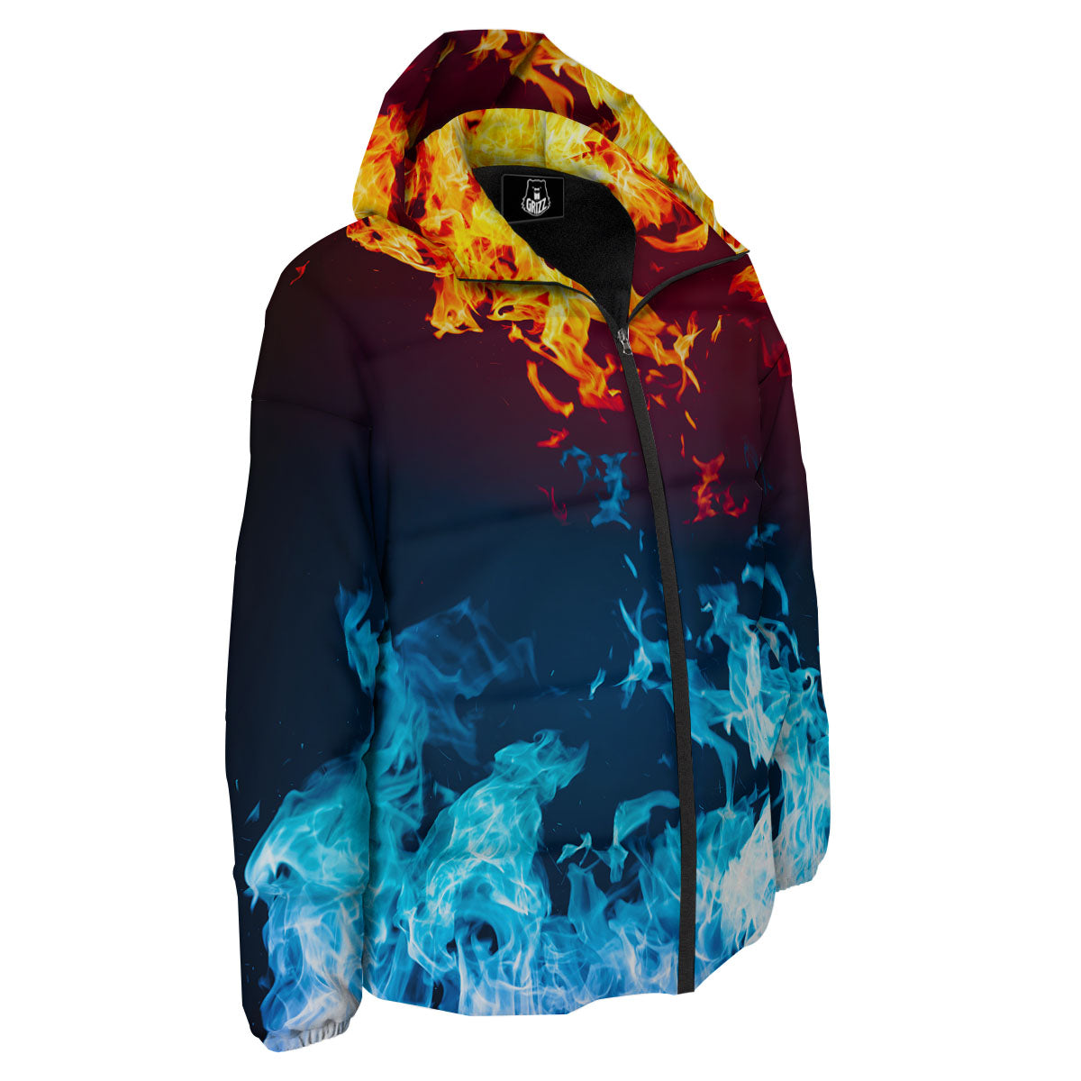 Fire Blue And Red Print Down Jacket-grizzshop