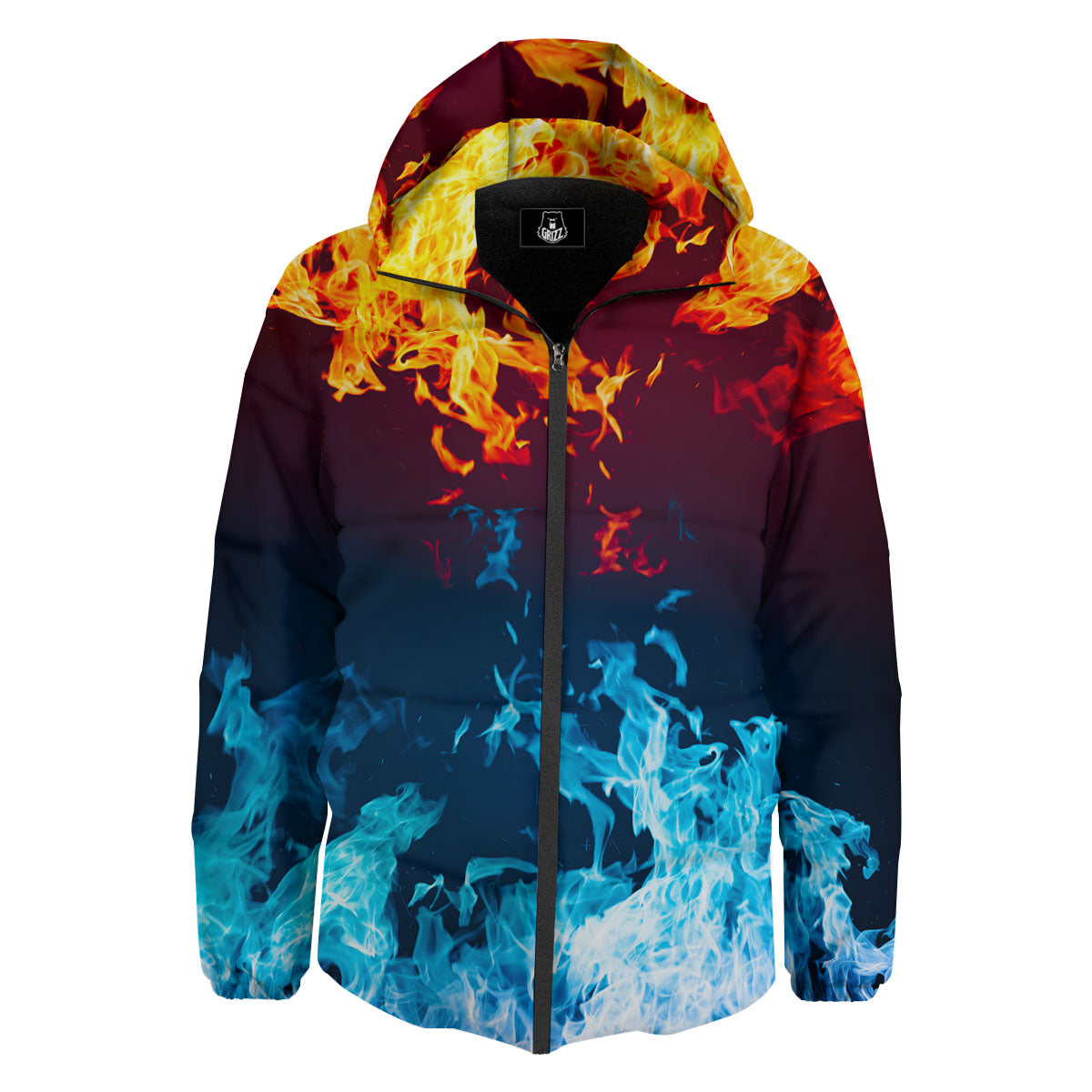 Fire Blue And Red Print Down Jacket-grizzshop