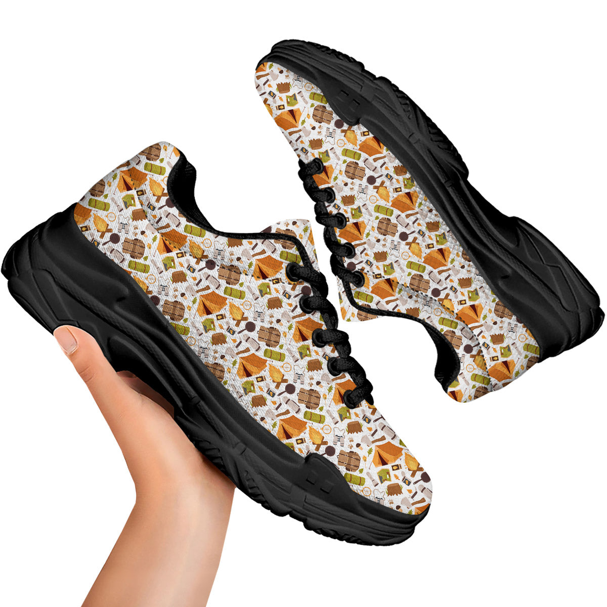 Fire Camping Print Pattern Black Chunky Shoes-grizzshop