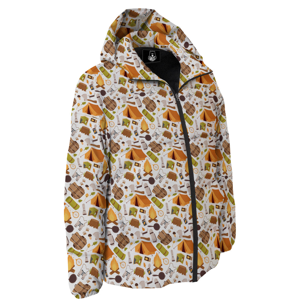Fire Camping Print Pattern Down Jacket-grizzshop