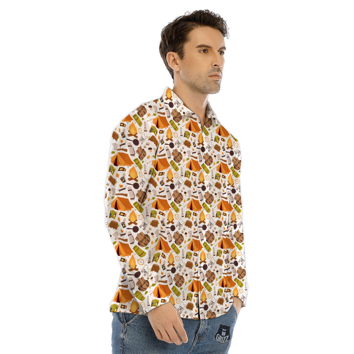 Fire Camping Print Pattern Men's Dress Shirts-grizzshop