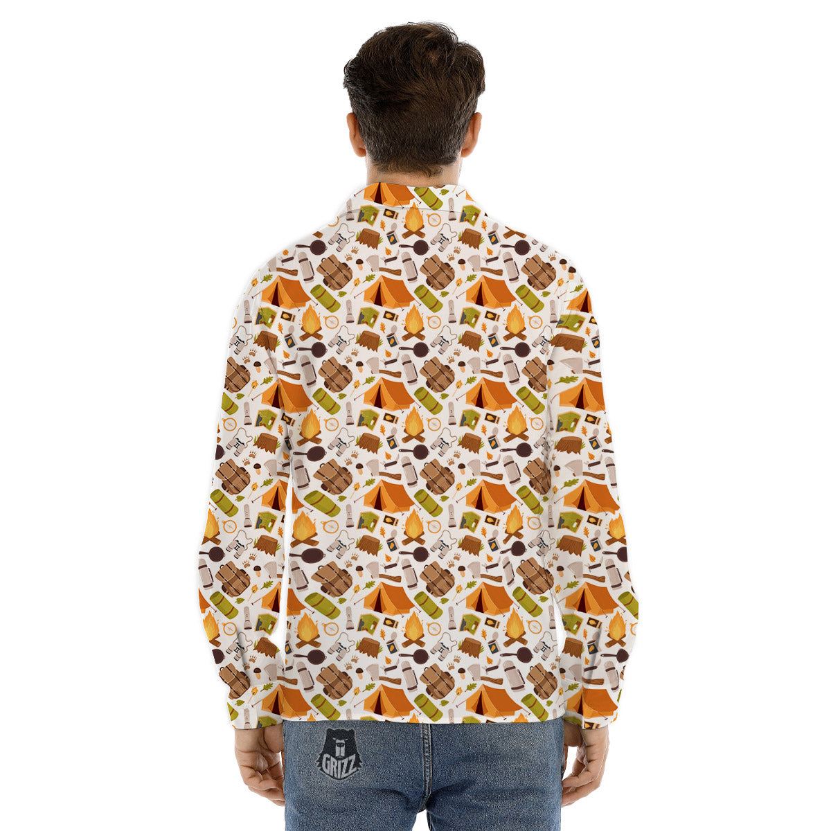Fire Camping Print Pattern Men's Dress Shirts-grizzshop