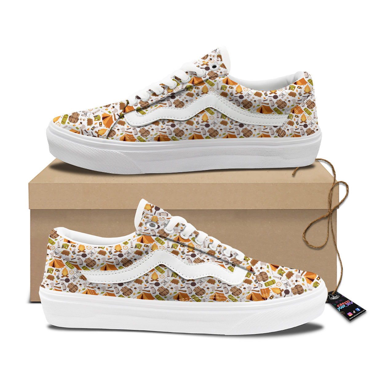 Fire Camping Print Pattern Skate Shoes-grizzshop