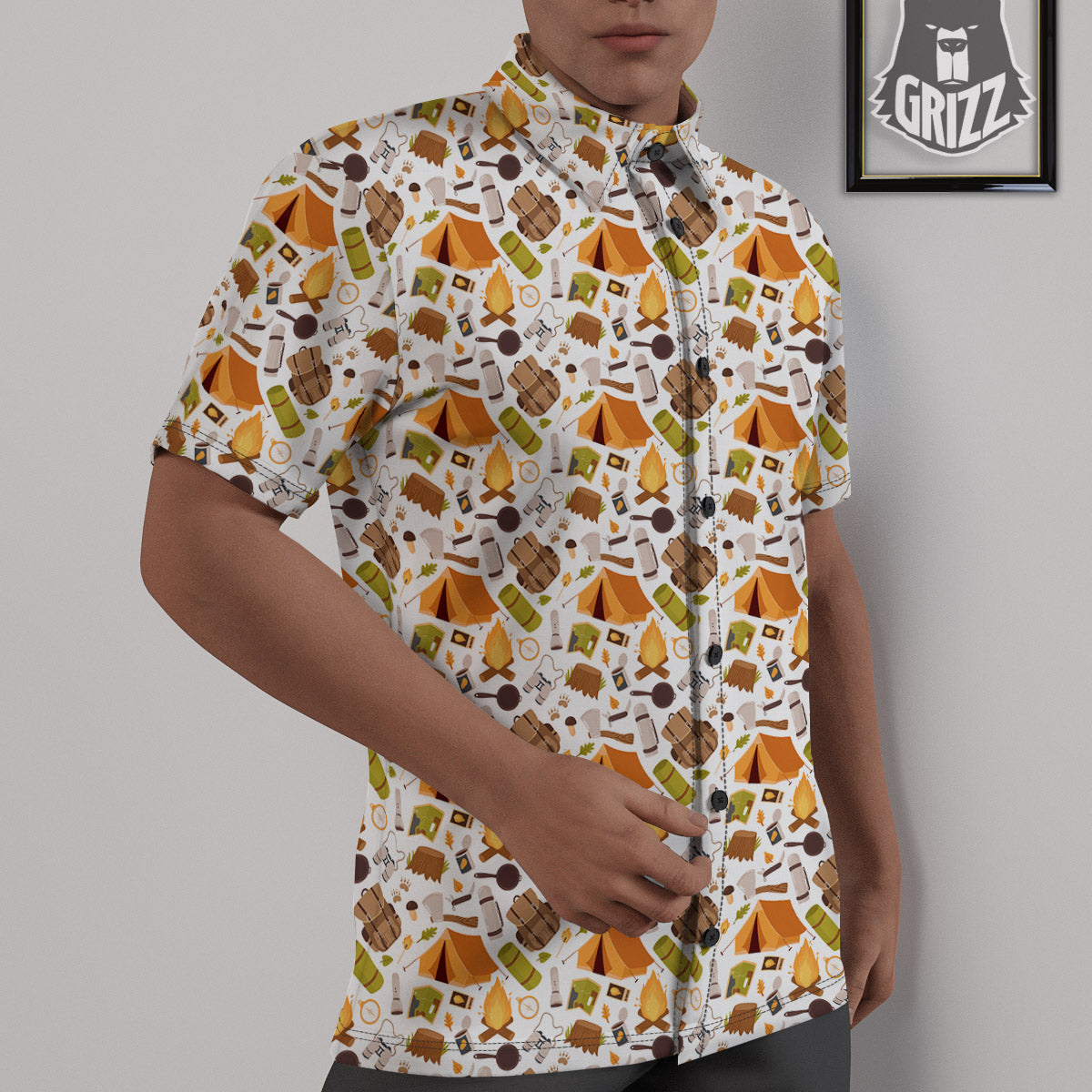 Fire Camping Print Pattern Untucked Shirts-grizzshop