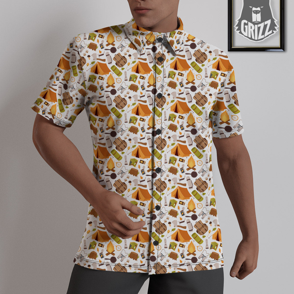 Fire Camping Print Pattern Untucked Shirts-grizzshop