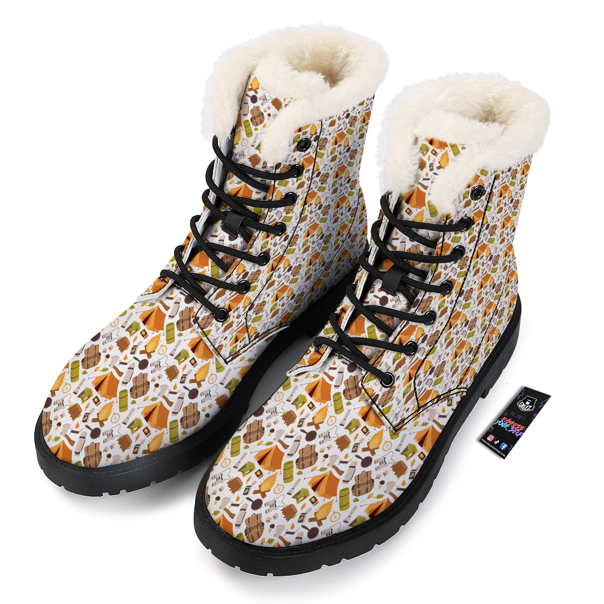 Fire Camping Print Pattern Winter Boots-grizzshop