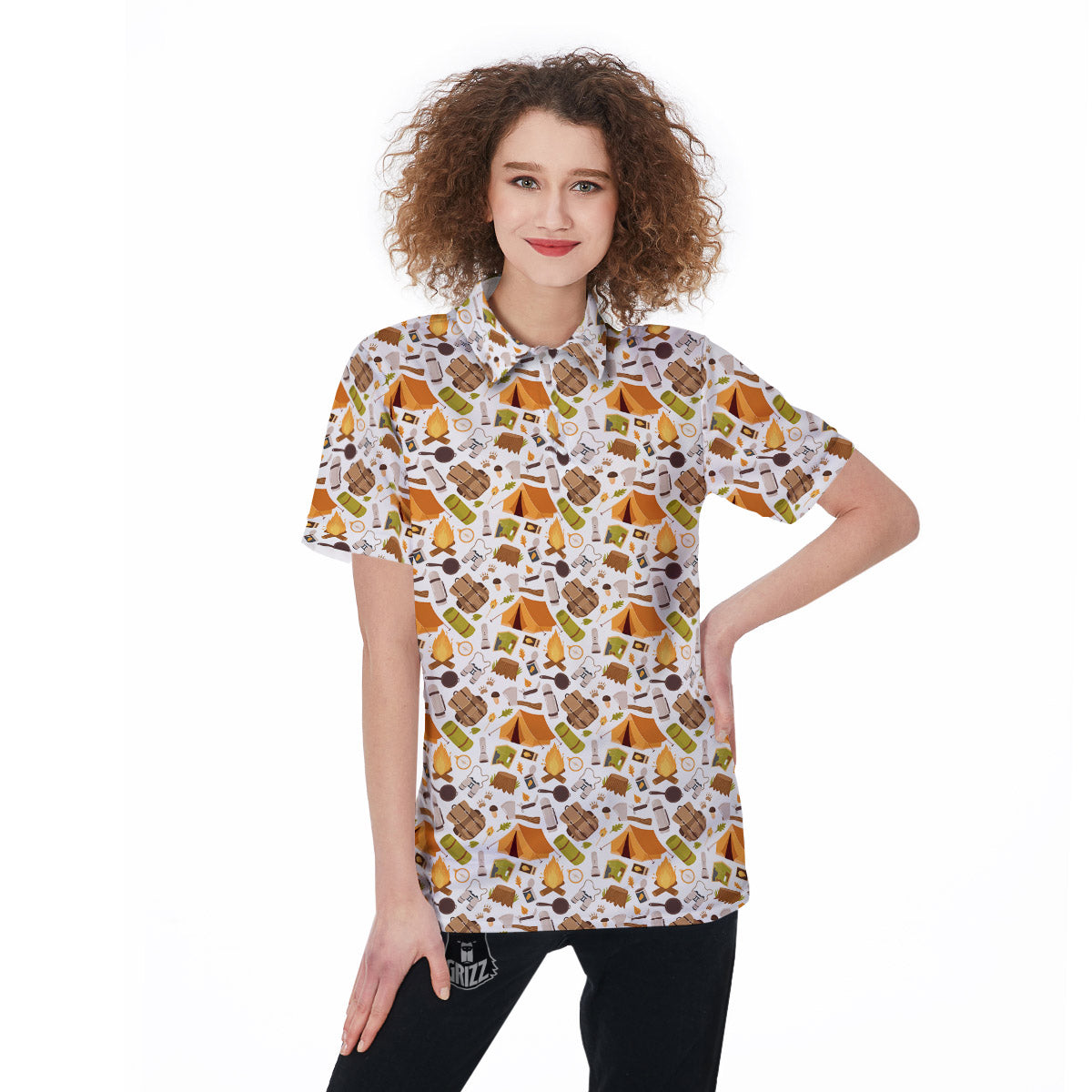 Fire Camping Print Pattern Women's Golf Shirts-grizzshop