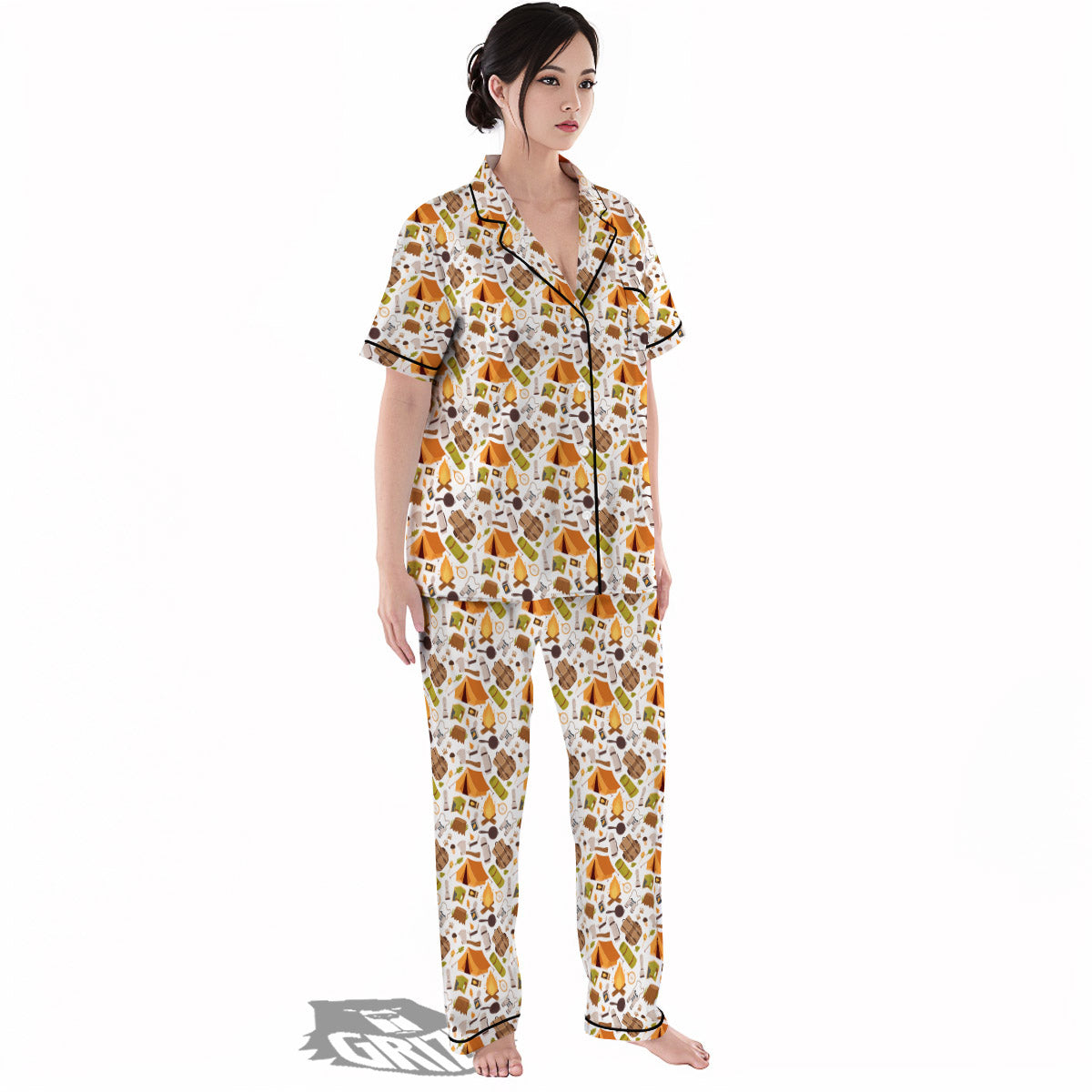 Fire Camping Print Pattern Women's Pajamas Set-grizzshop