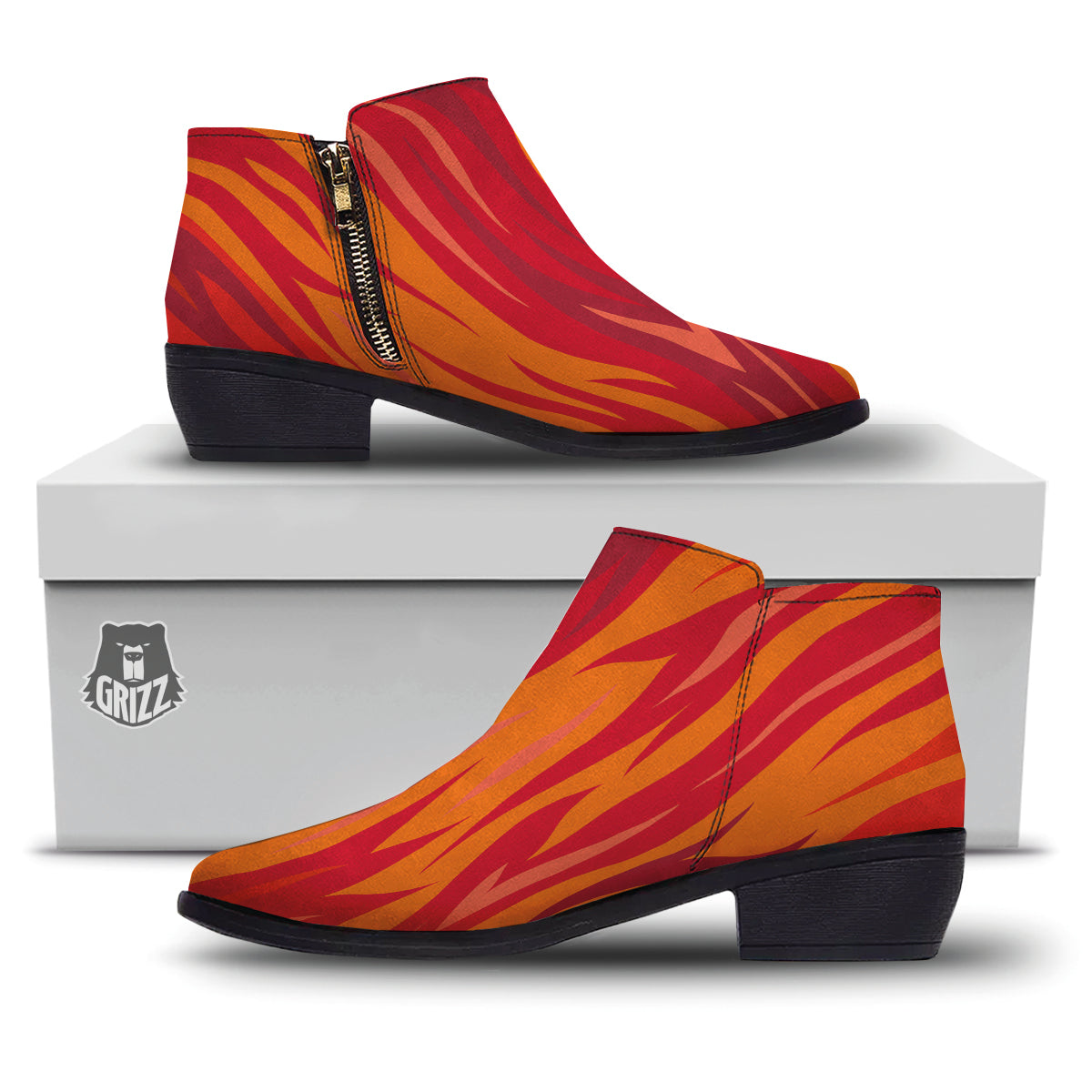 Fire In Hell Print Pattern Ankle Boots-grizzshop