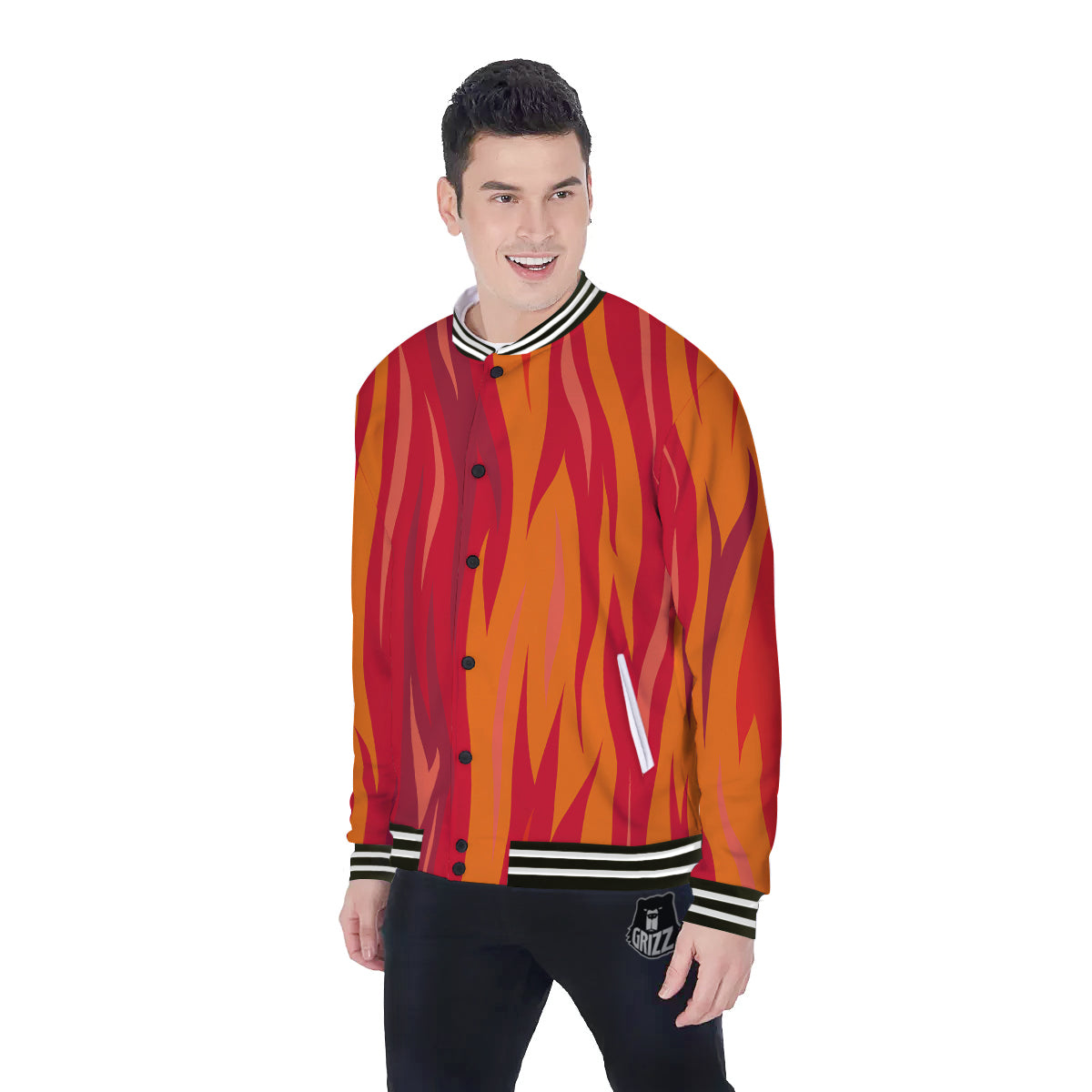 Fire In Hell Print Pattern Baseball Jacket-grizzshop
