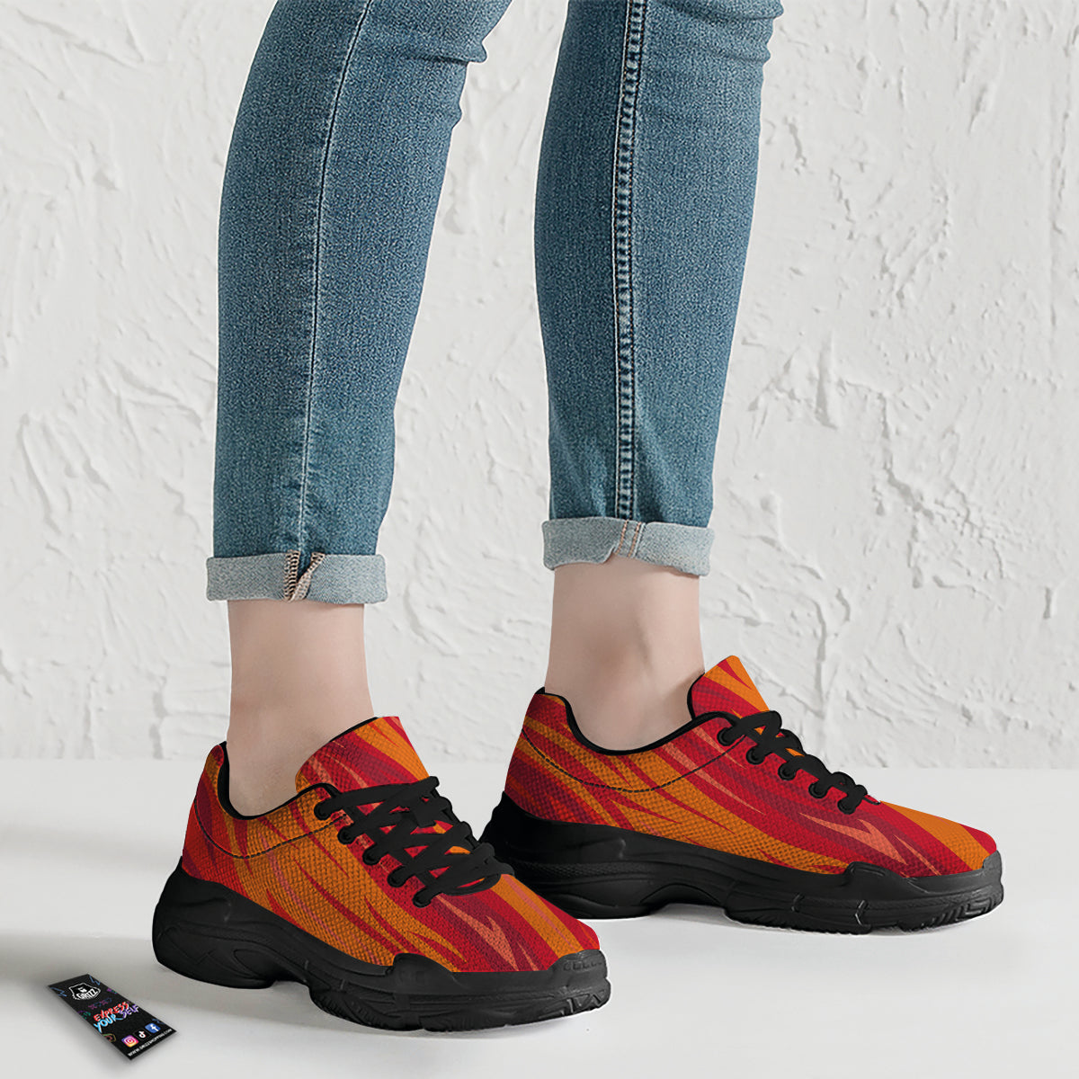 Fire In Hell Print Pattern Black Chunky Shoes-grizzshop