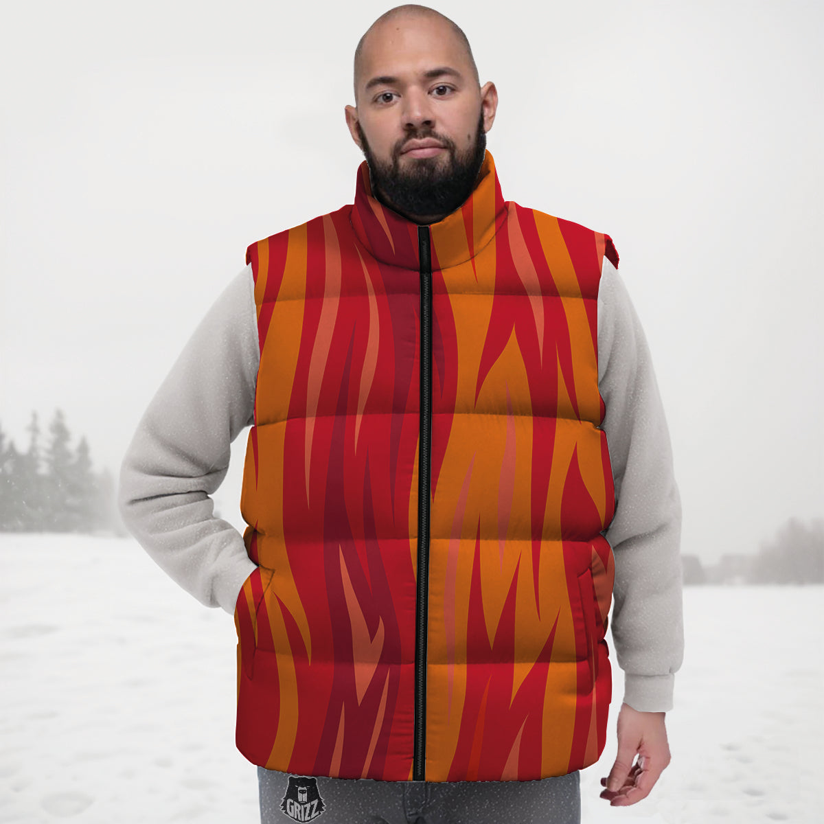 Fire In Hell Print Pattern Down Vest-grizzshop