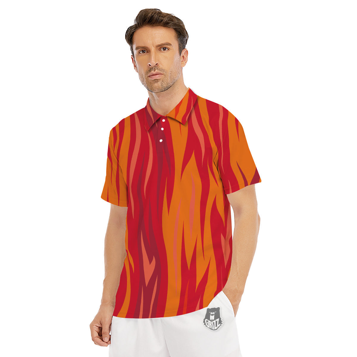 Fire In Hell Print Pattern Men's Golf Shirts-grizzshop