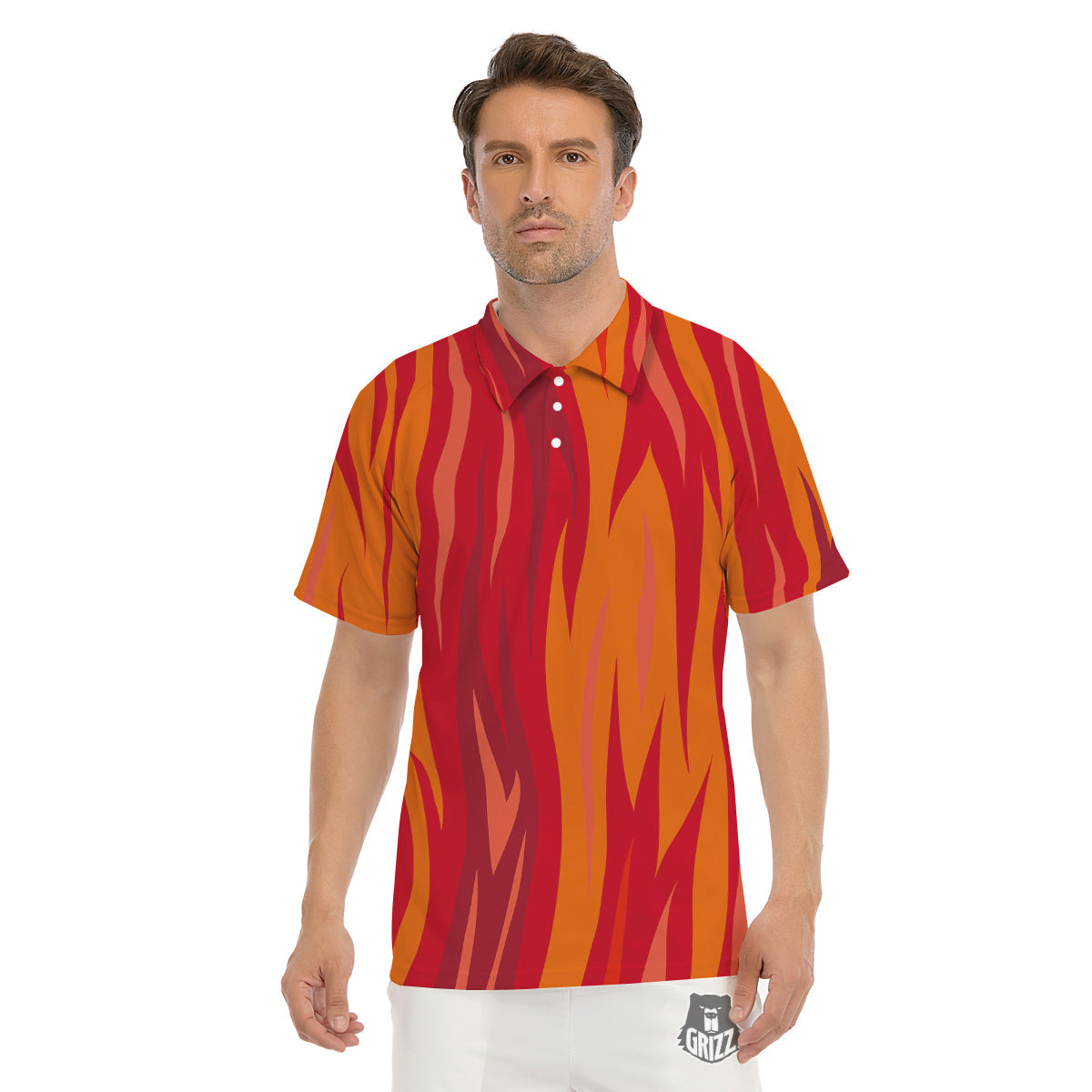 Fire In Hell Print Pattern Men's Golf Shirts-grizzshop