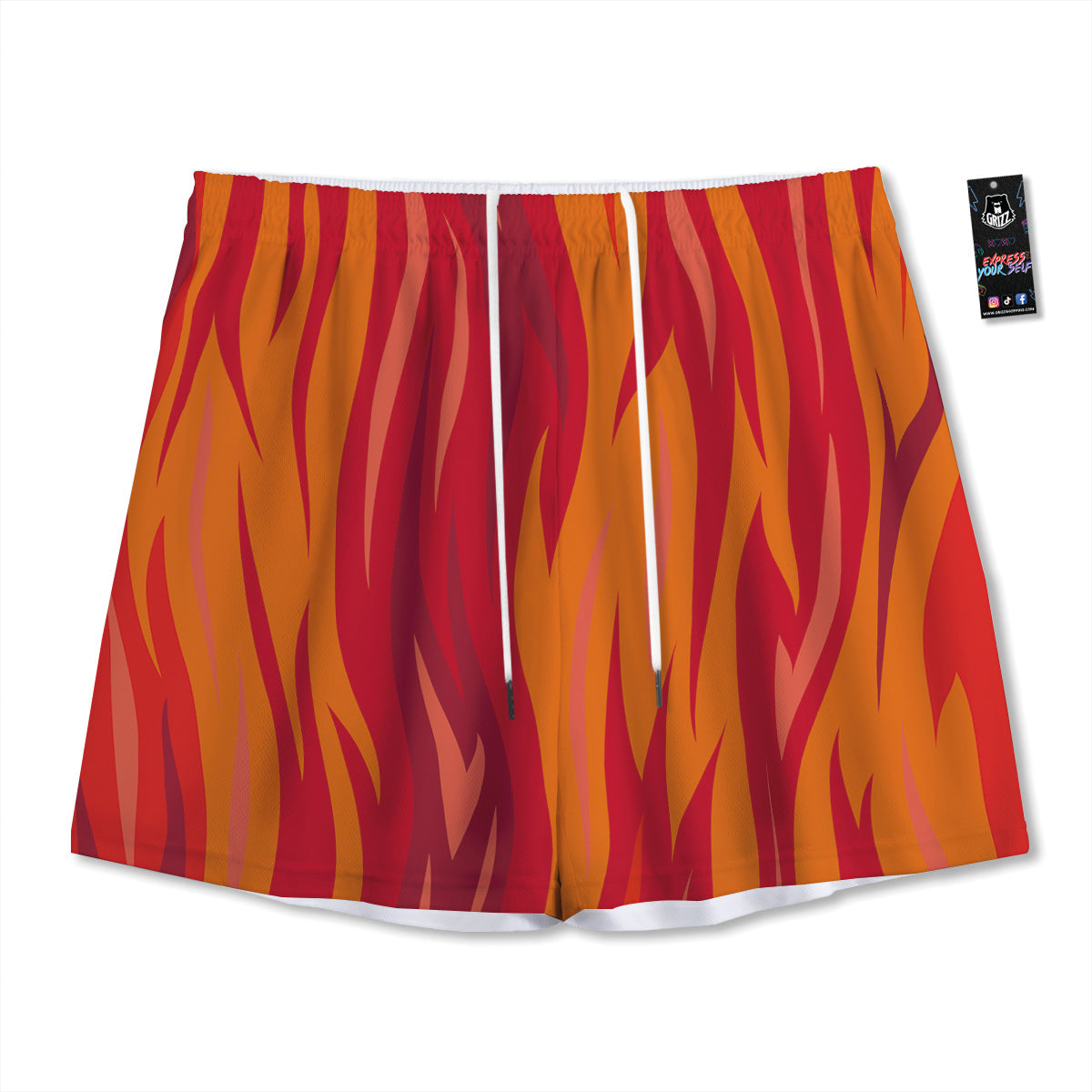 Fire In Hell Print Pattern Mesh Shorts-grizzshop