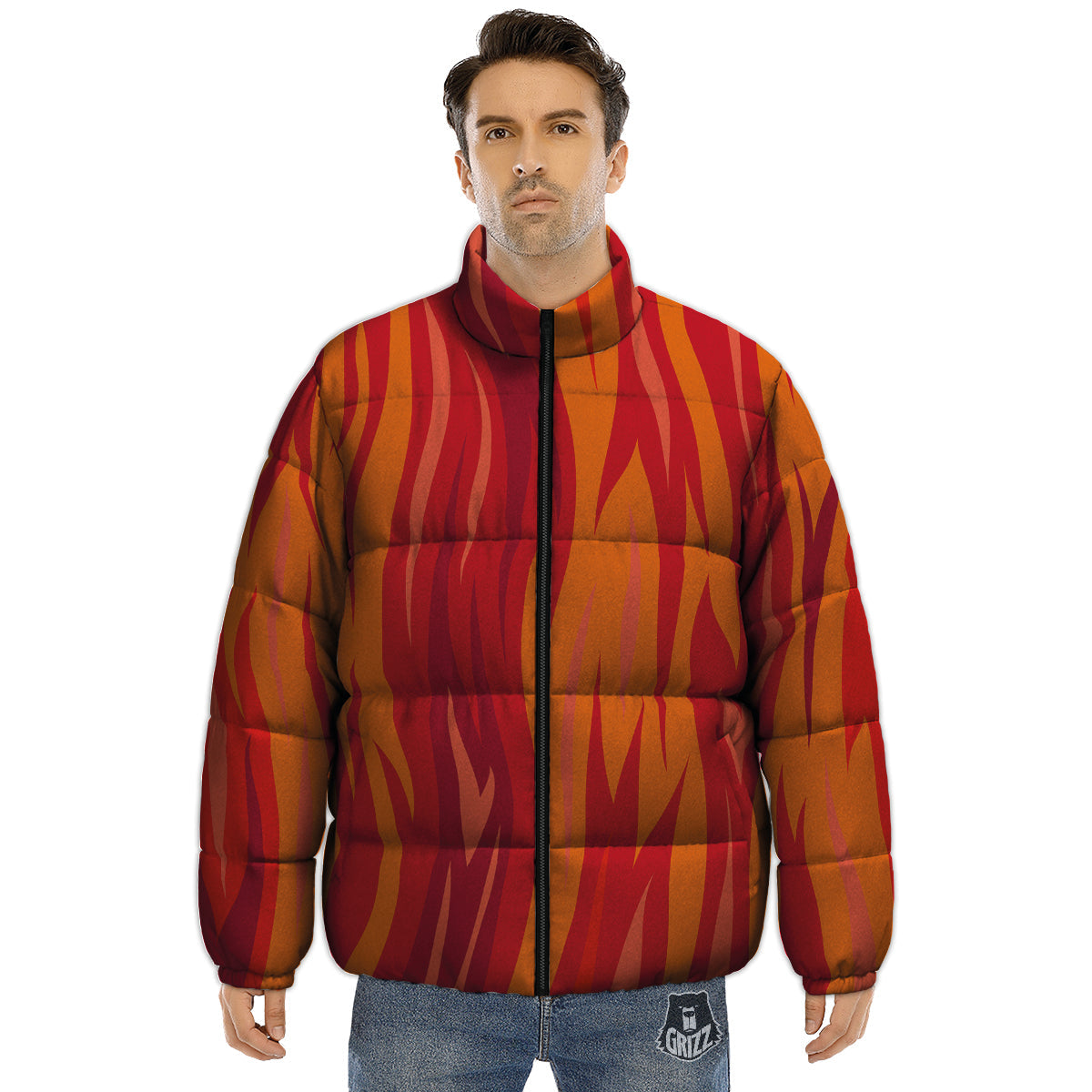 Fire In Hell Print Pattern Puffer Jacket-grizzshop
