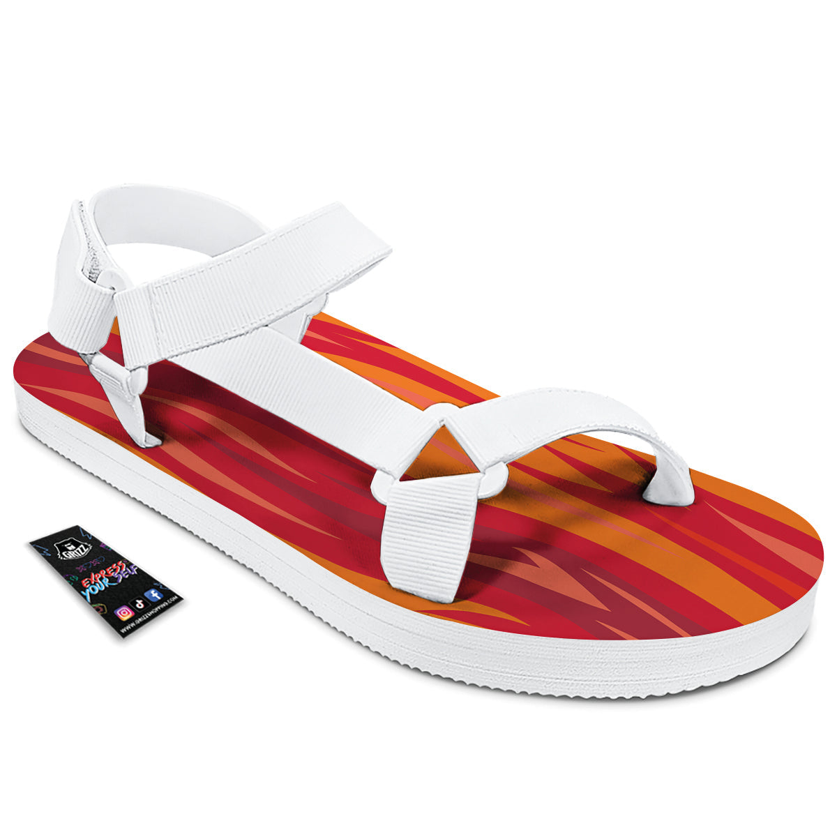 Fire In Hell Print Pattern White Open Toe Sandals-grizzshop