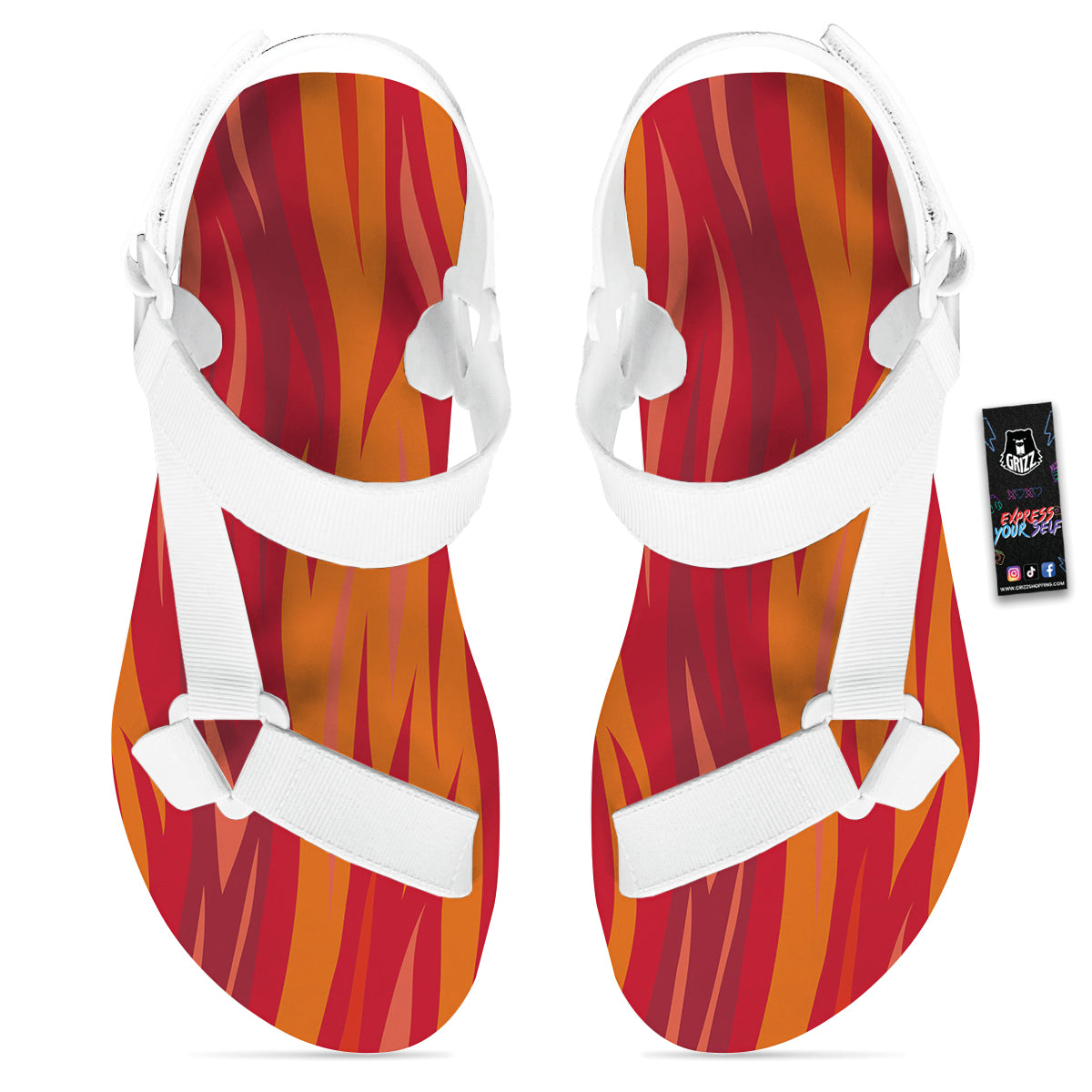 Fire In Hell Print Pattern White Open Toe Sandals-grizzshop