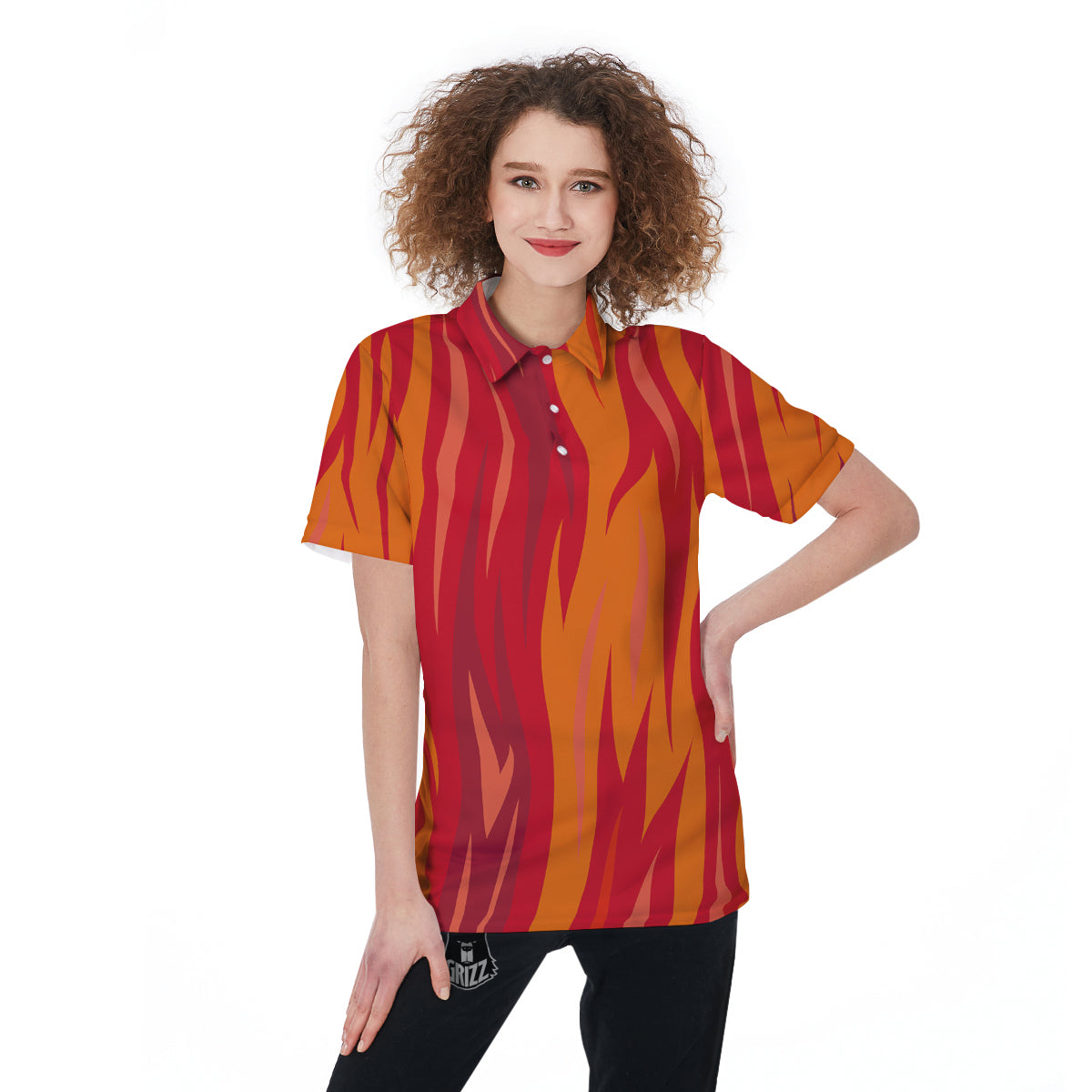 Fire In Hell Print Pattern Women's Golf Shirts-grizzshop