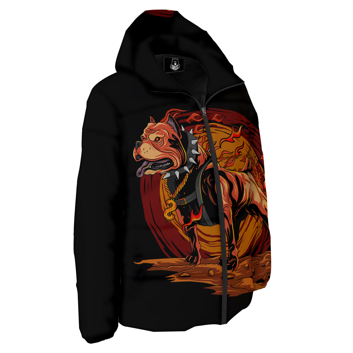 Fire Pitbull Print Down Jacket-grizzshop