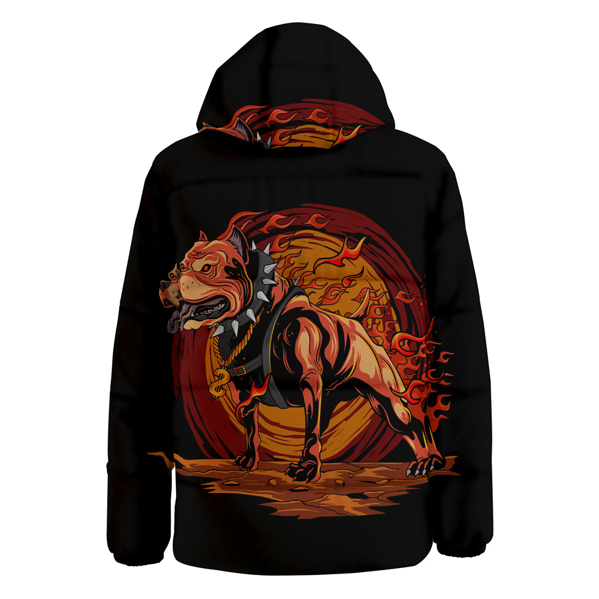 Fire Pitbull Print Down Jacket-grizzshop