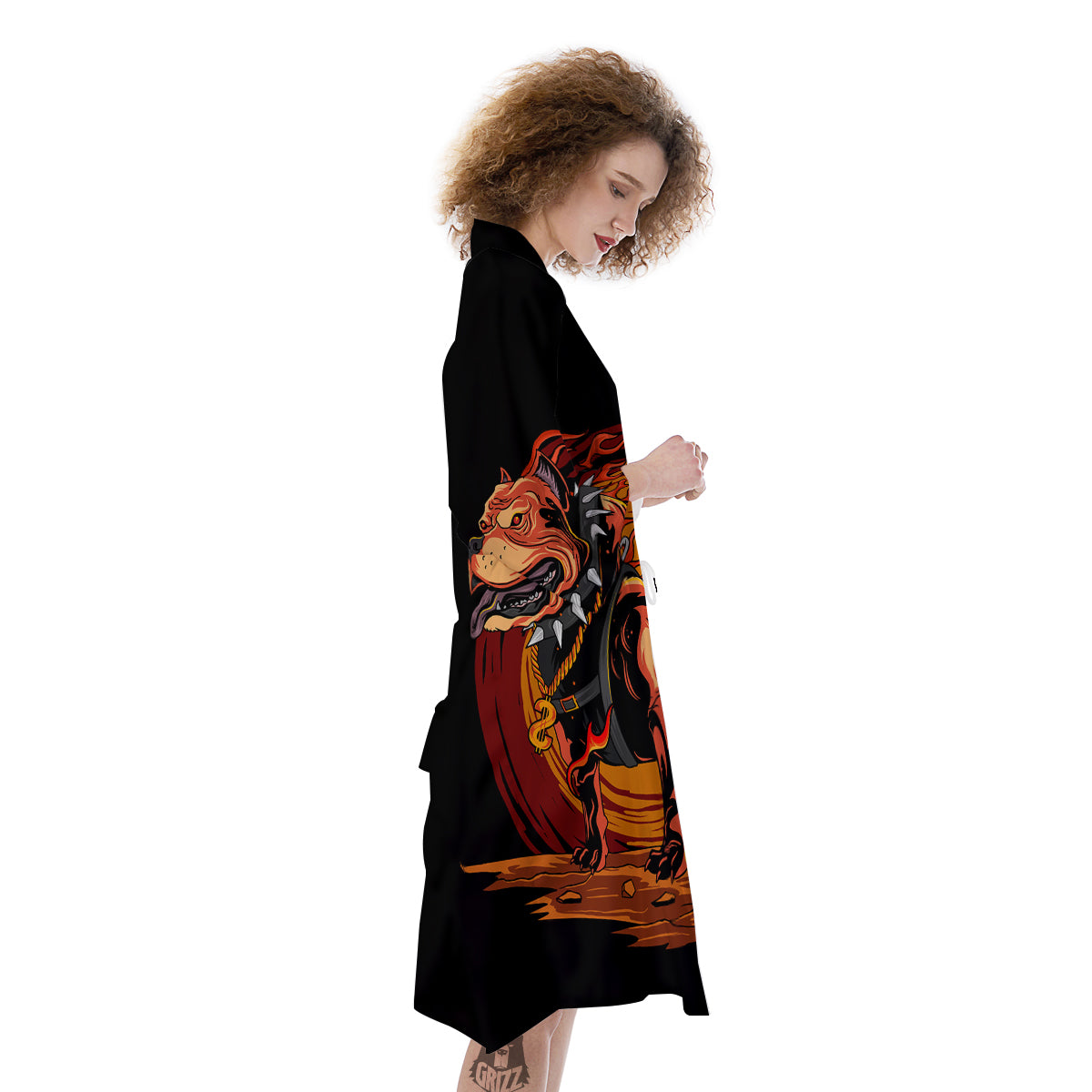 Fire Pitbull Print Kimono-grizzshop