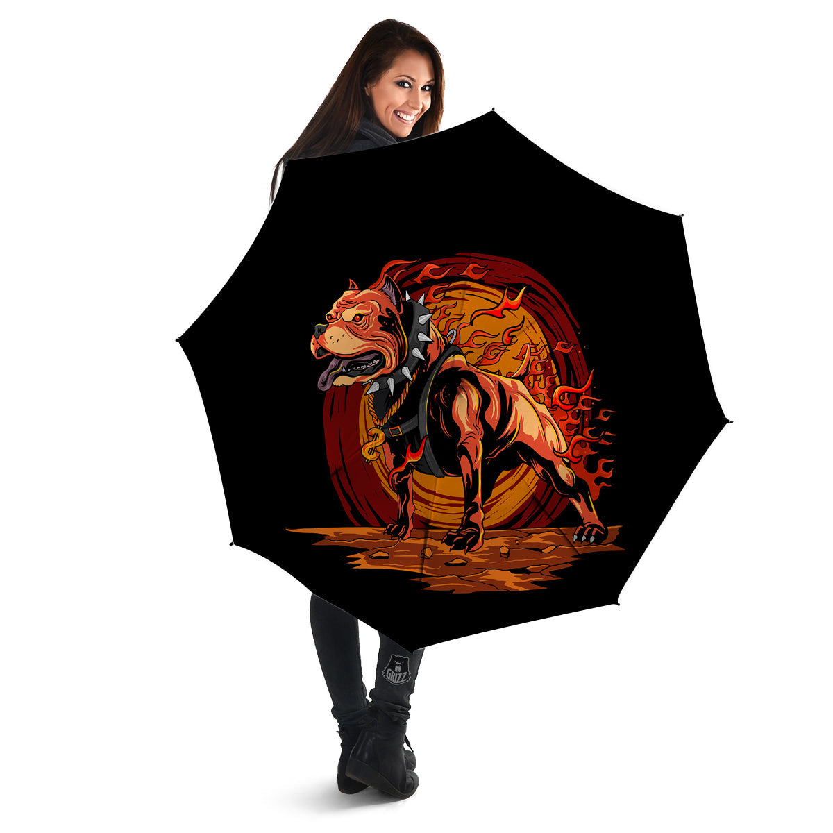 Fire Pitbull Print Umbrella-grizzshop