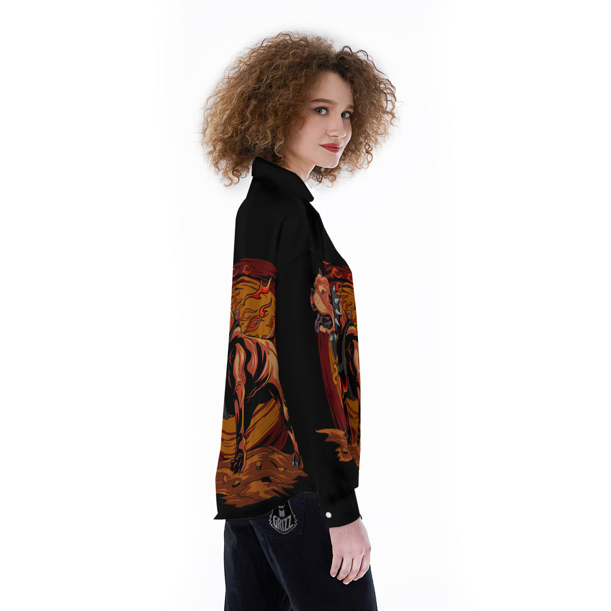 Fire Pitbull Print Women's Long Sleeve Shirts-grizzshop