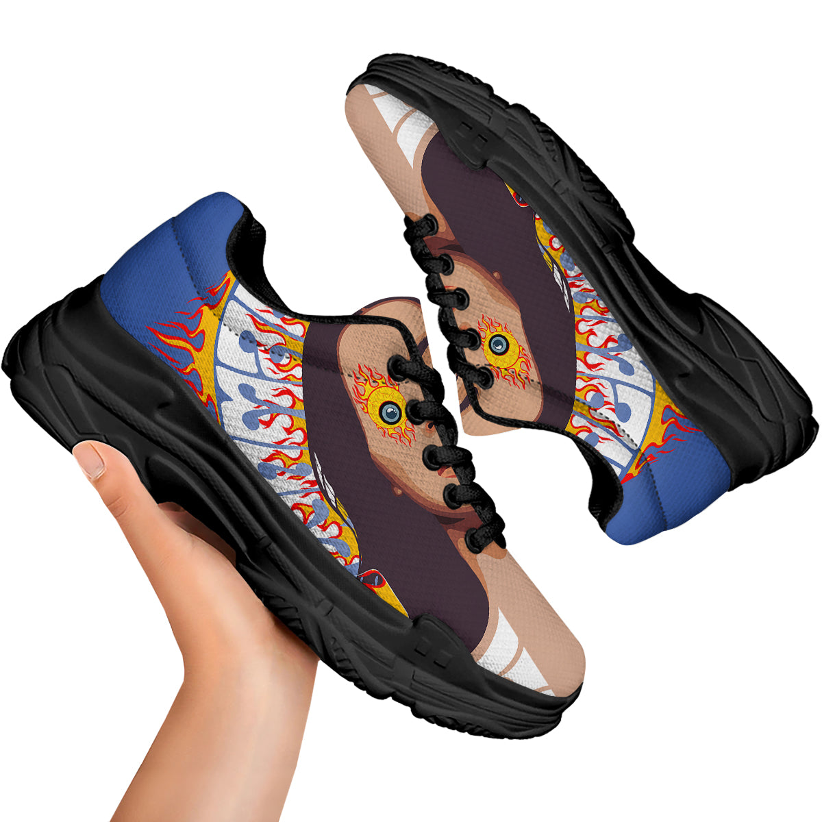 Fire Psychedelic Women Print Black Chunky Shoes-grizzshop