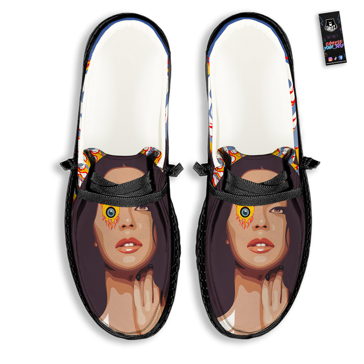 Fire Psychedelic Women Print Black Loafers-grizzshop