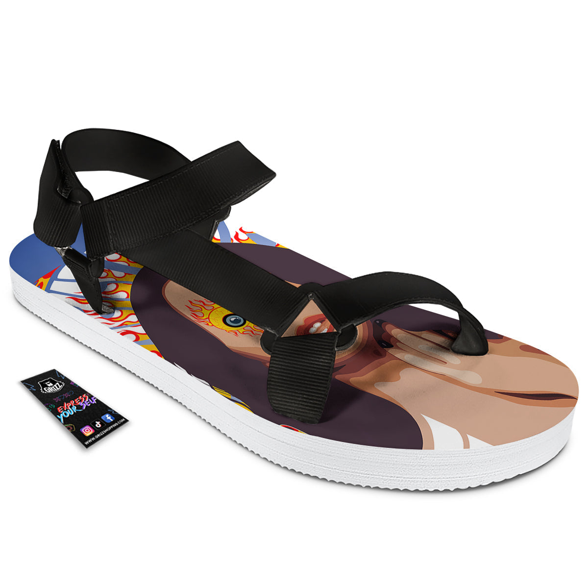Fire Psychedelic Women Print Black Open Toe Sandals-grizzshop
