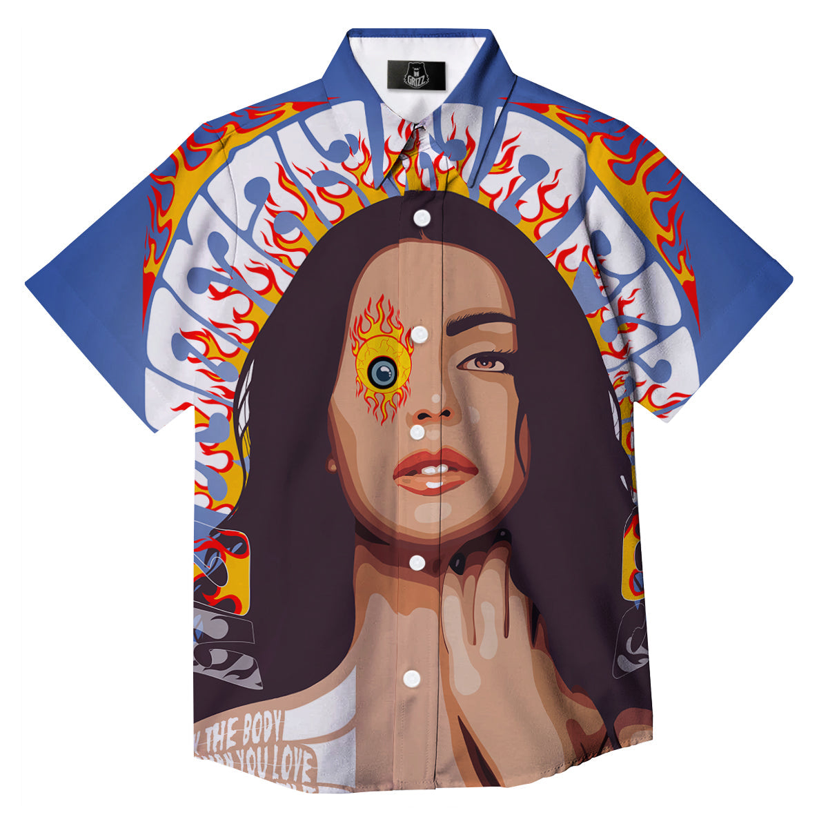 Fire Psychedelic Women Print Button Up Shirt-grizzshop