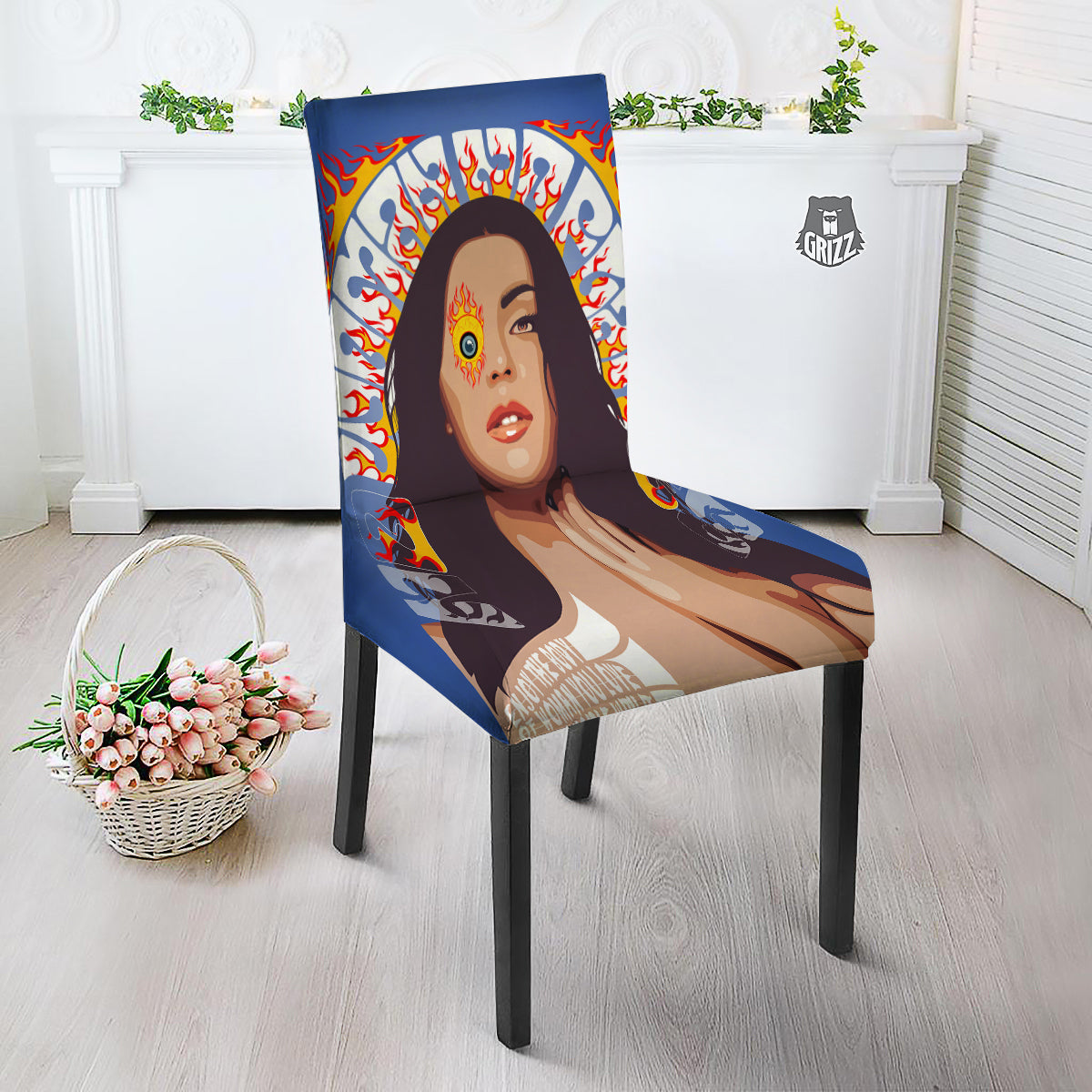 Fire Psychedelic Women Print Dining Chair Slipcover-grizzshop