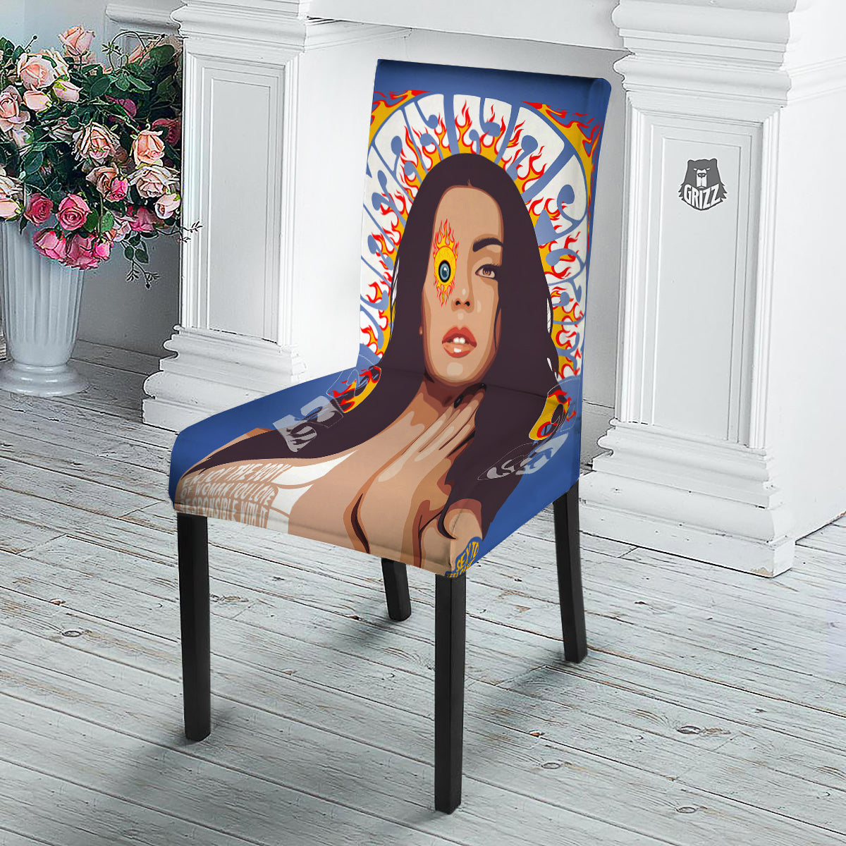 Fire Psychedelic Women Print Dining Chair Slipcover-grizzshop